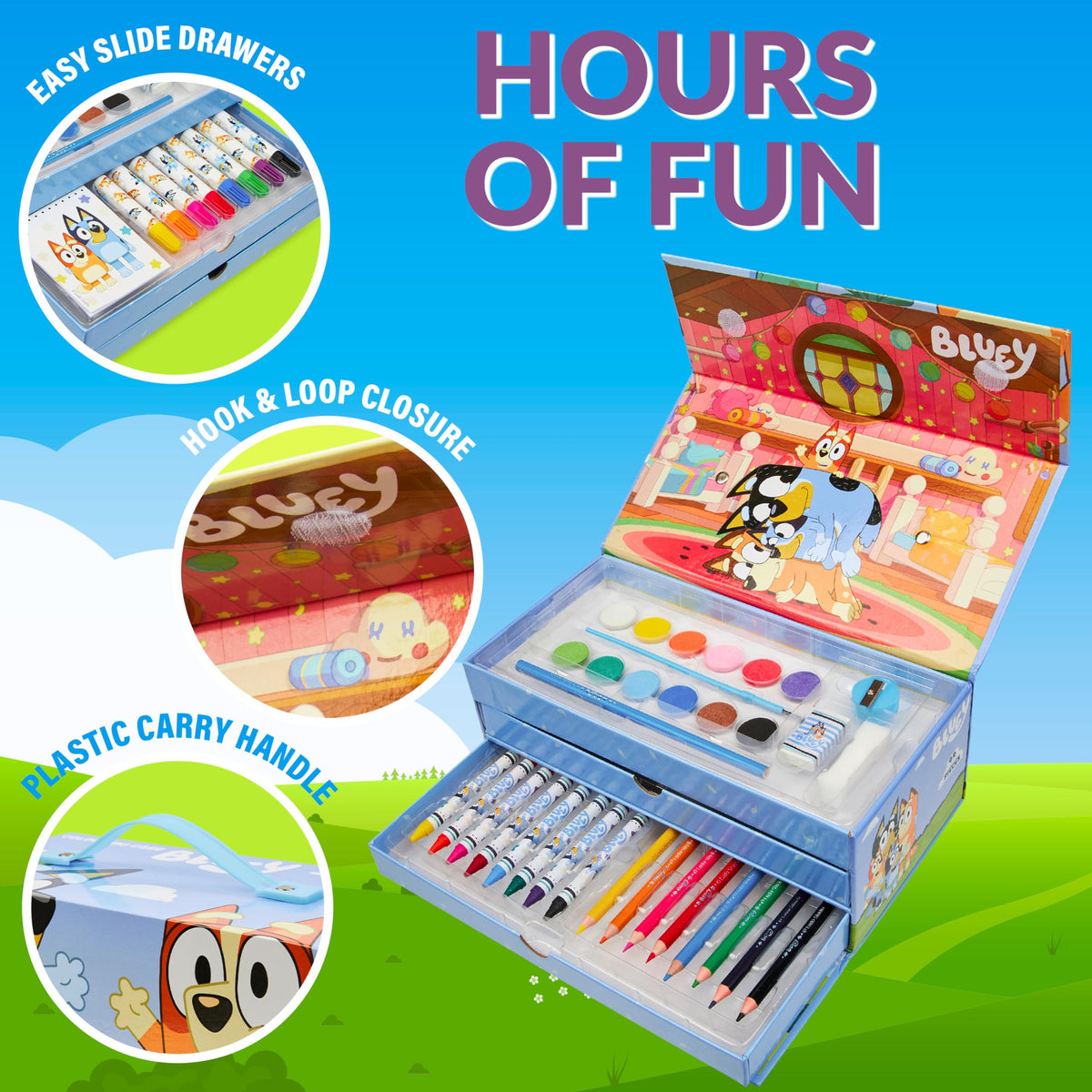Bluey Colored Pencils Art Kit – Travel Case for Kids (Blue 3 Tier)