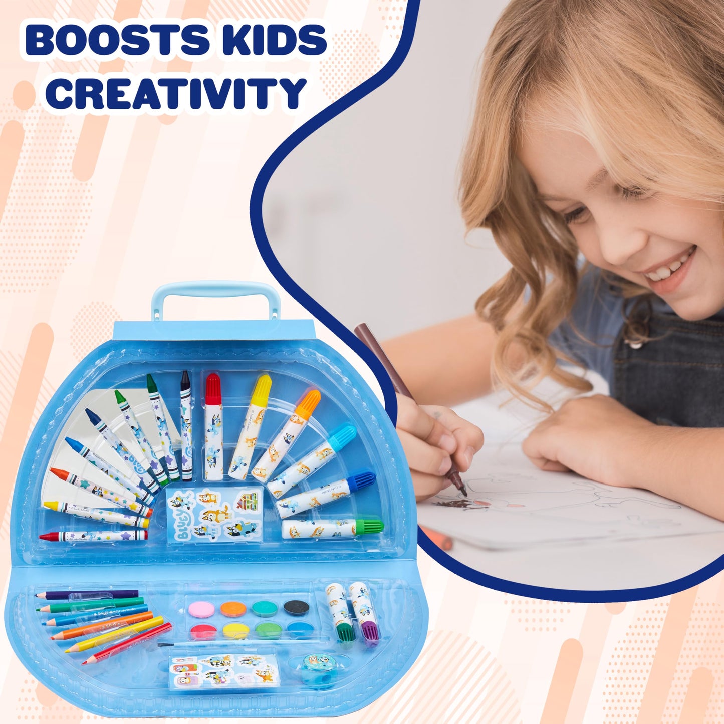 Bluey Colored Pencils Art Kit with Halfmoon Travel Case – Creative Kids Drawing Set