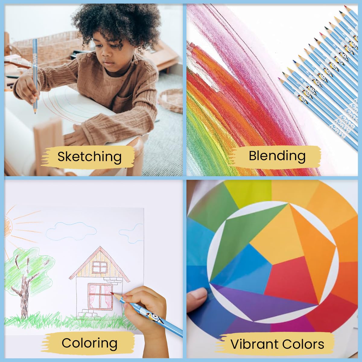 Bluey Colouring Pencils for Kids – 72-Colour Set in Storage Box | Ages 3+