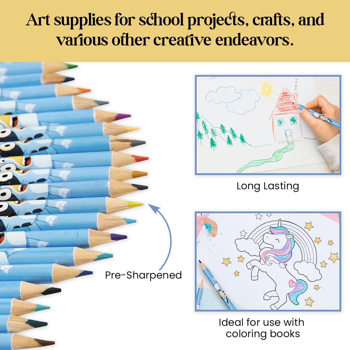 Bluey Colouring Pencils for Kids – 72-Colour Set in Storage Box | Ages 3+
