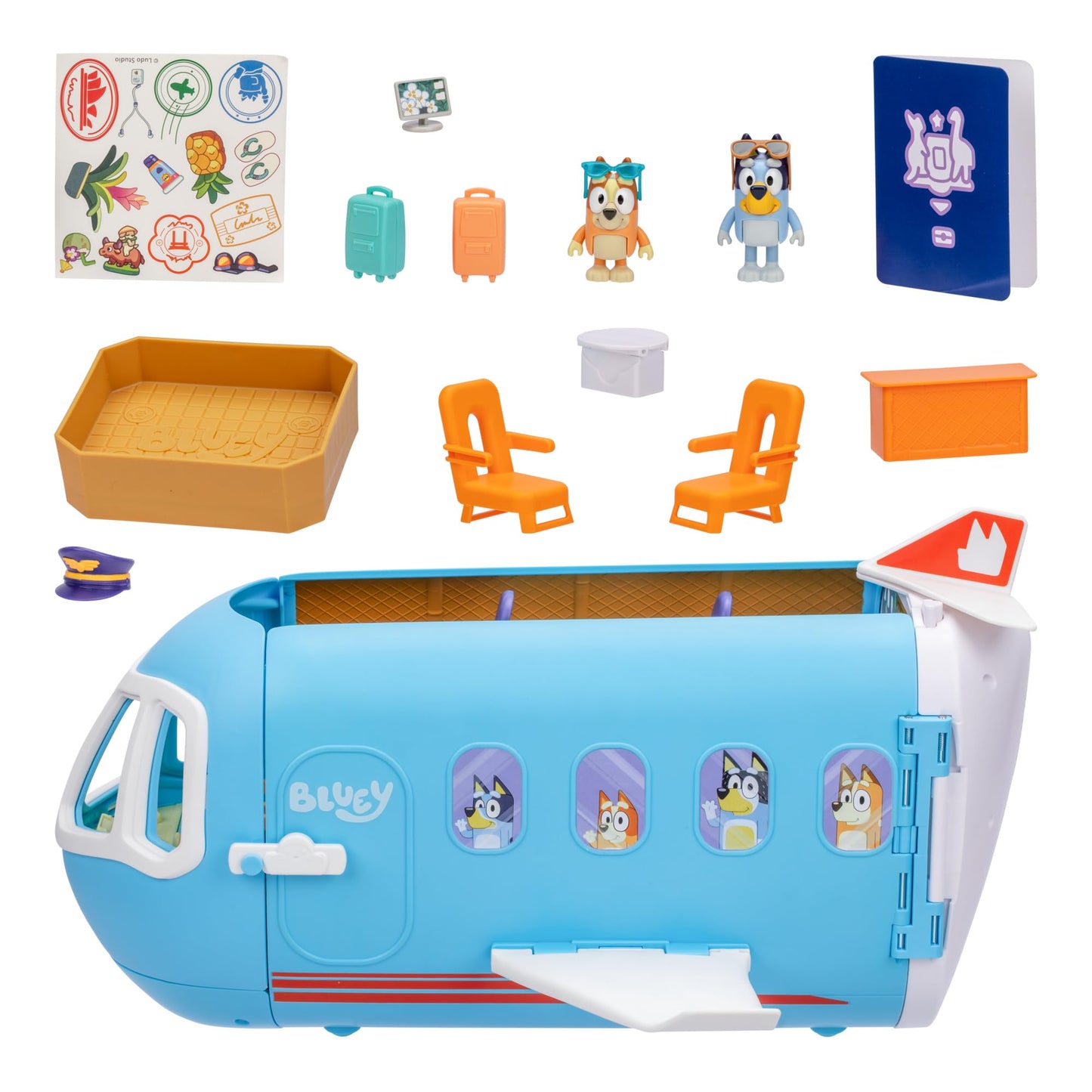 Bluey 3-in-1 Transforming Airplane Toy Playset – Plane, Resort & Boat with 2 Exclusive Figures