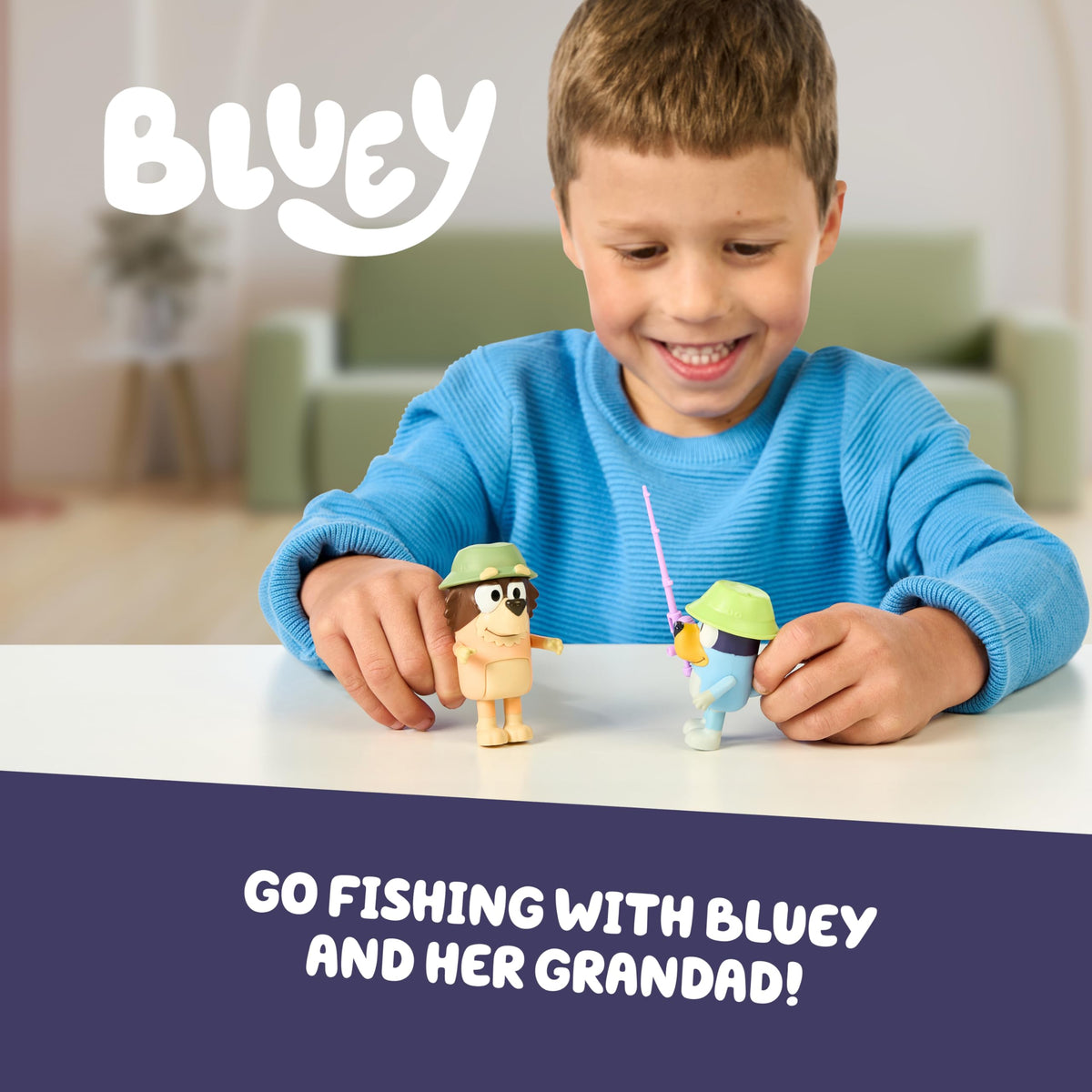 Bluey Fishing with Grandad 2-Pack Action Figures – Portable Toys for Kids 3+