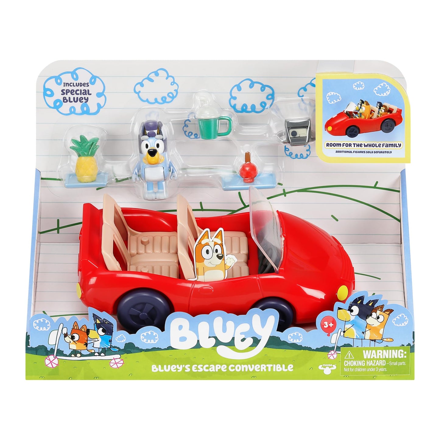 Bluey Escape Convertible Playset – 2.5-inch Figure, 4 Accessories, Toddler Car Toy
