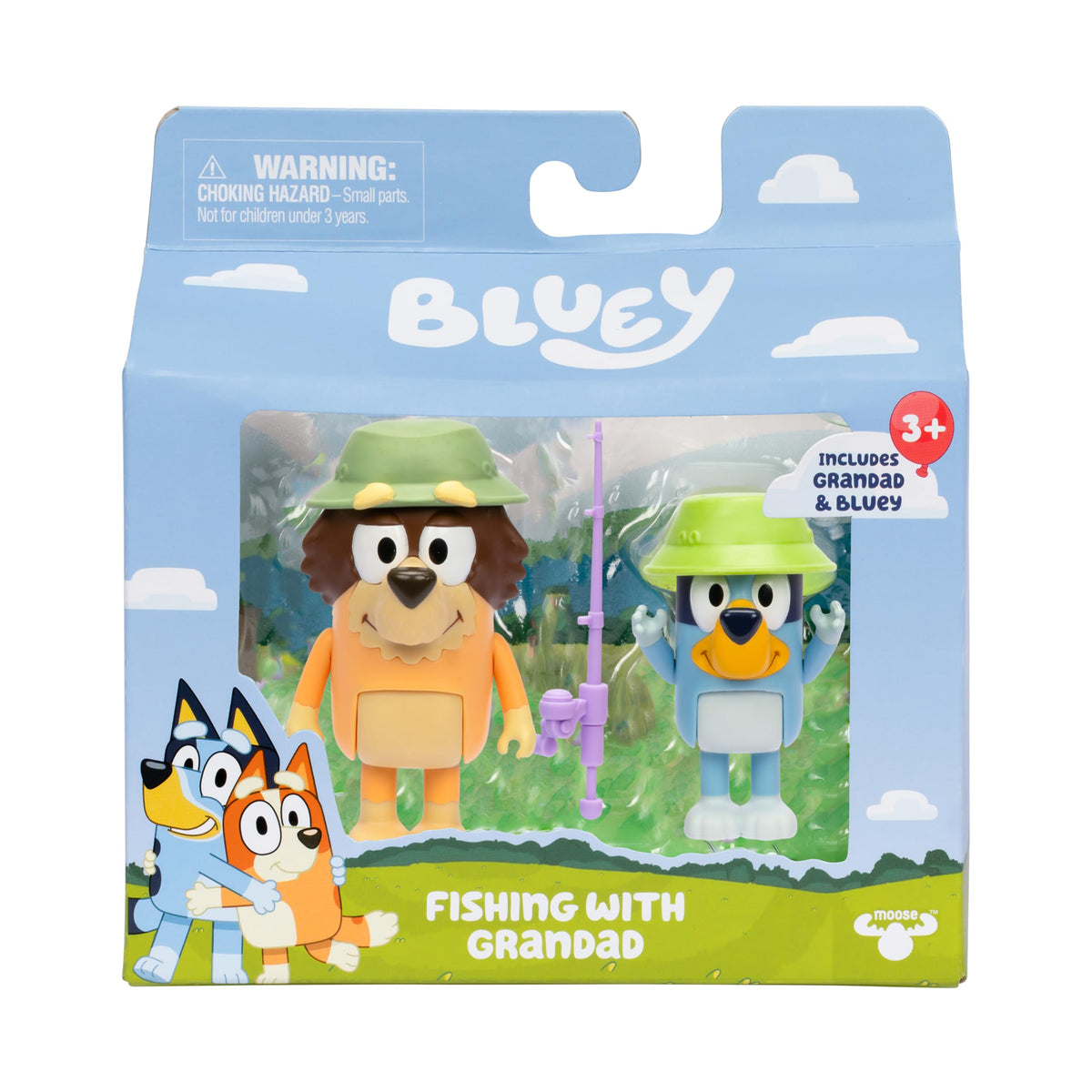 Bluey Fishing with Grandad 2-Pack Action Figures – Portable Toys for Kids 3+