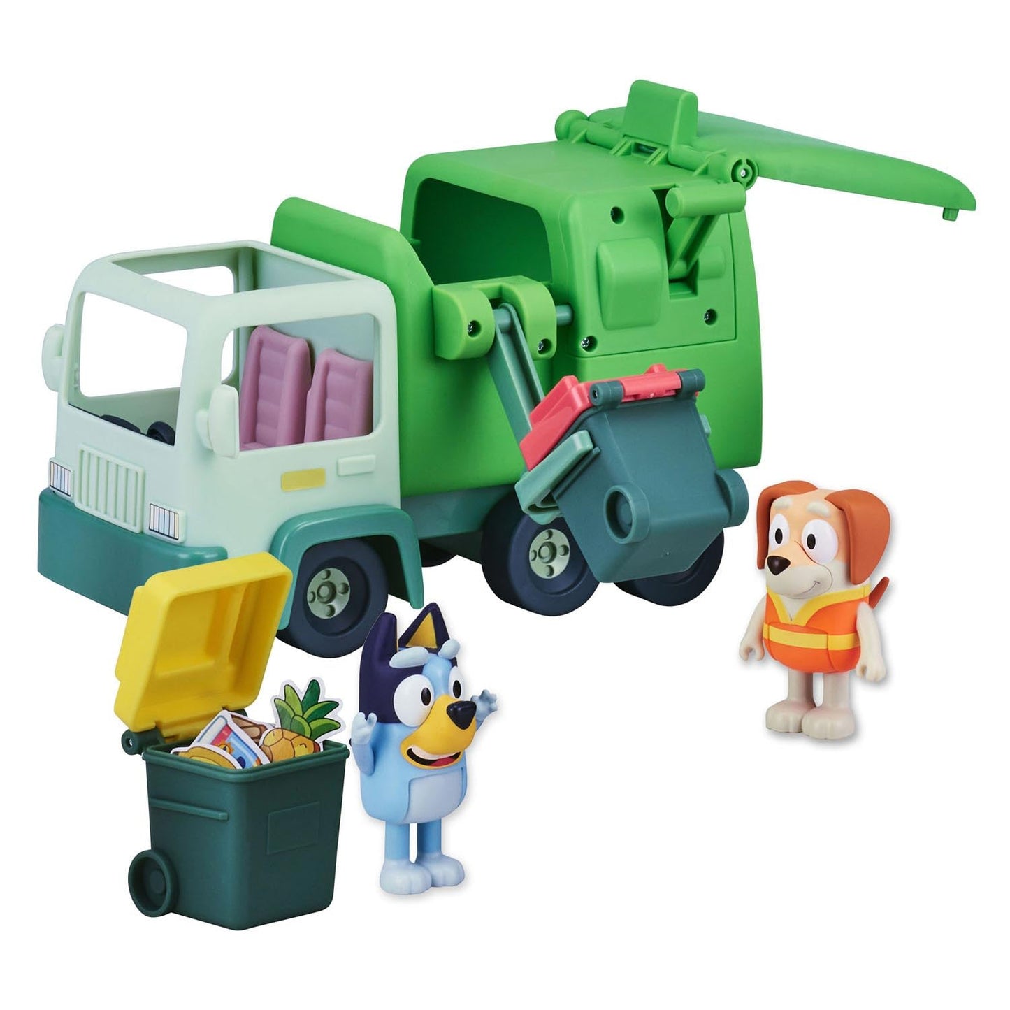 Bluey Garbage Truck Playset – 2.5 Inch Bluey & Bin Man Figures, Multicolor