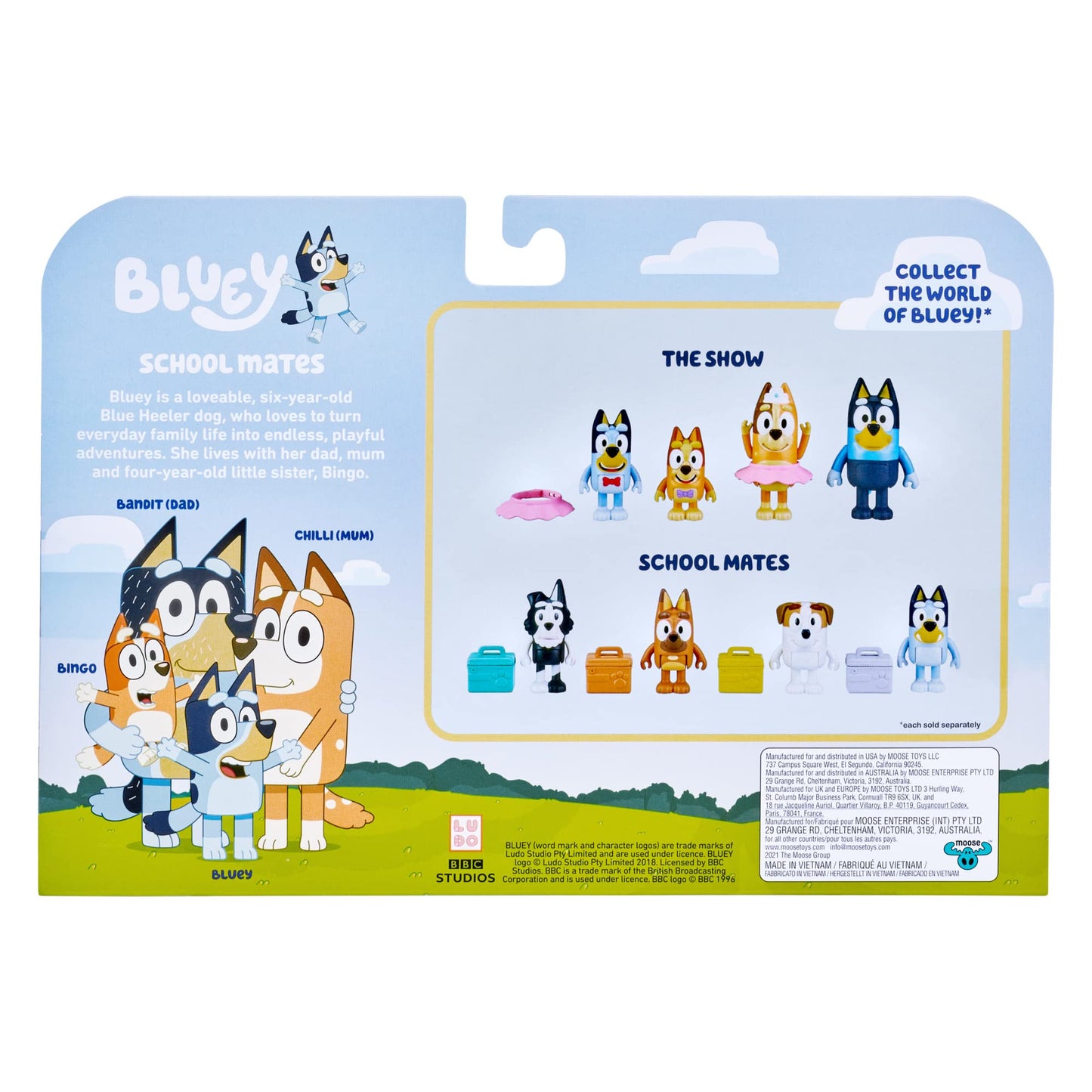 Bluey School Mates Figurines – Pack of 4 with Lunch Boxes | Articulated Toys for Ages 3+