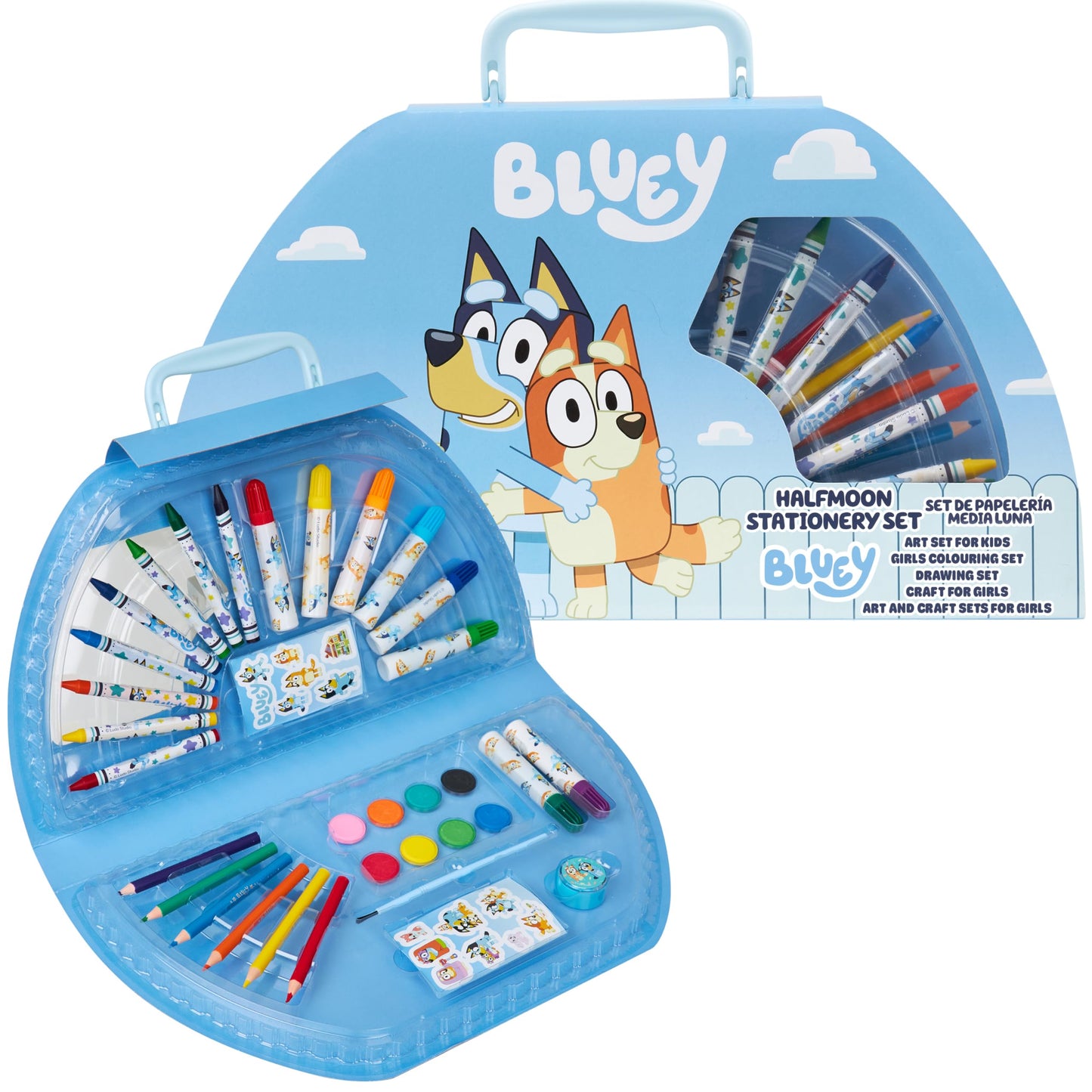 Bluey Colored Pencils Art Kit with Halfmoon Travel Case – Creative Kids Drawing Set