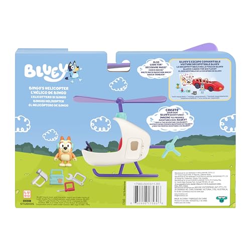 Bluey Bingo's Toy Helicopter Playset – Bingo Figurine & Accessory Toolkit | Vehicle Toys for Kids 3+