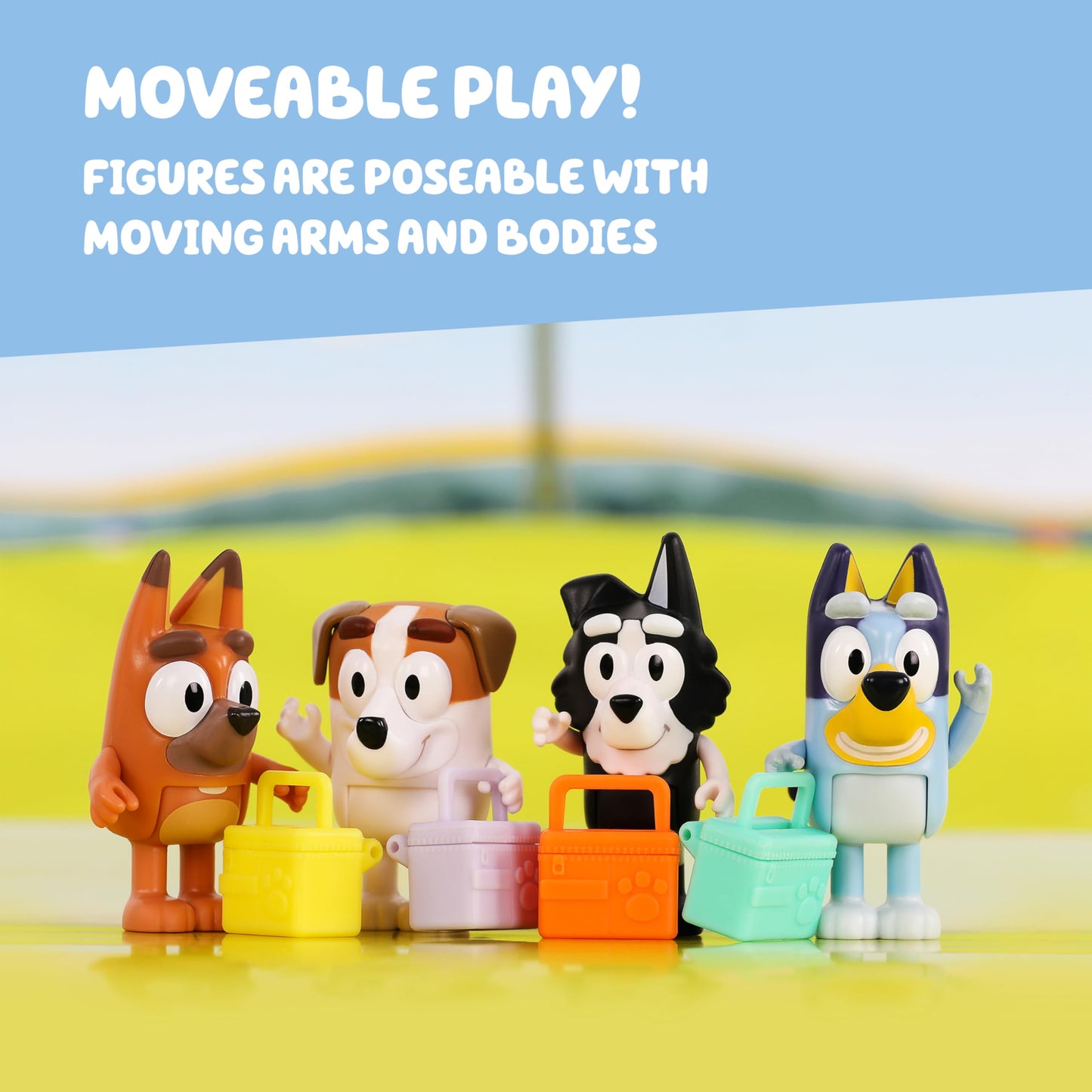 Bluey School Mates Figurines – Pack of 4 with Lunch Boxes | Articulated Toys for Ages 3+