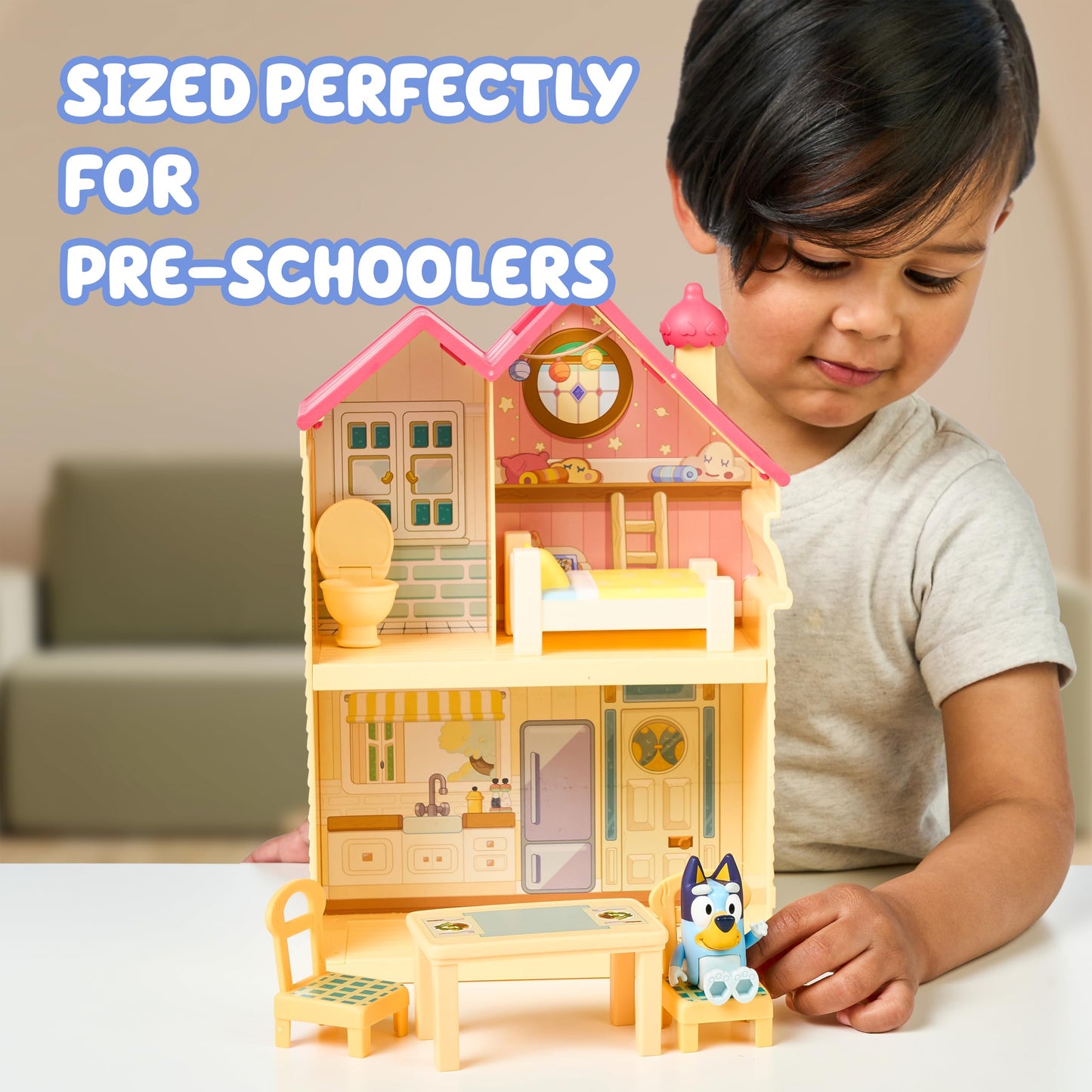 Bluey Mini House Playset – 2.5-Inch Figure, 5 Accessories, 3 Rooms, Carry Handle | Compact Travel Toy