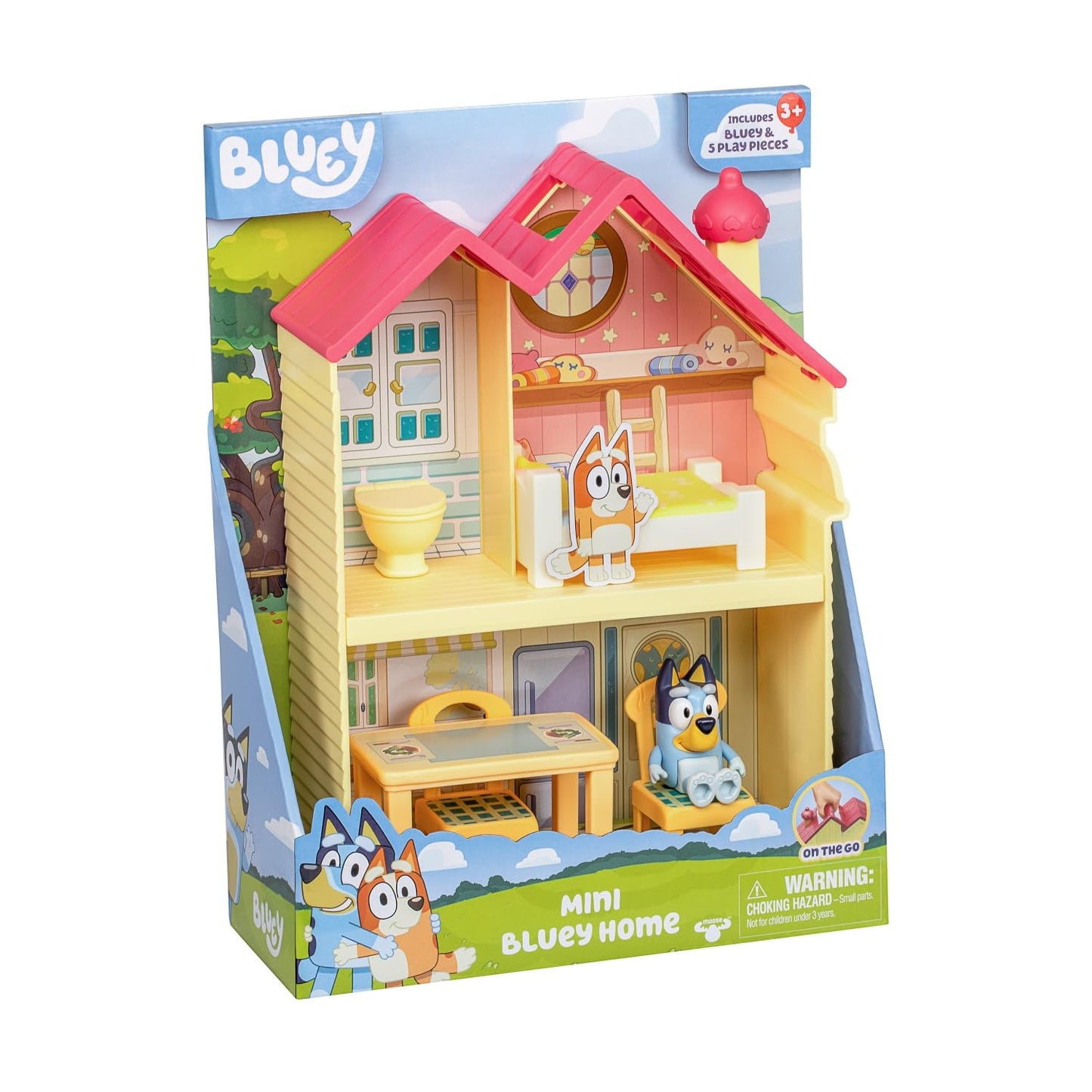 Bluey Mini House Playset – 2.5-Inch Figure, 5 Accessories, 3 Rooms, Carry Handle | Compact Travel Toy