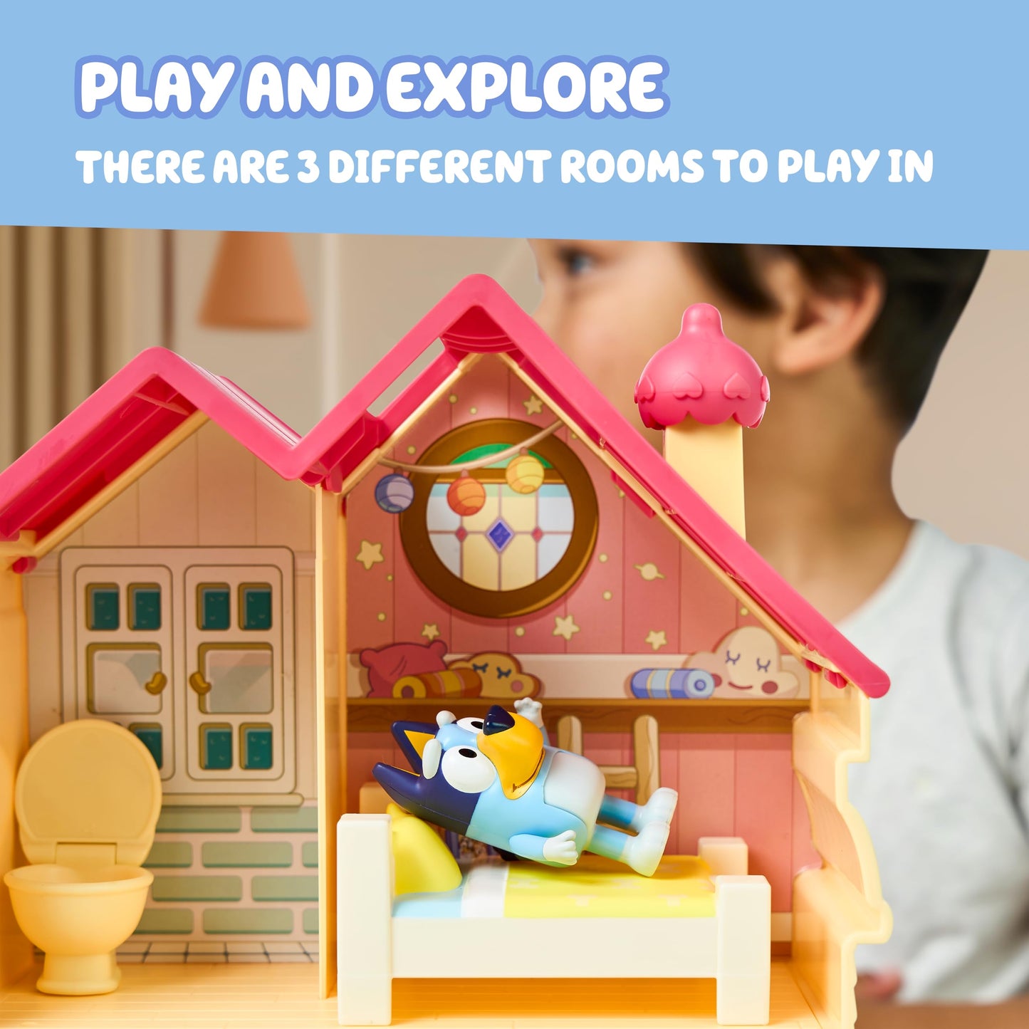 Bluey Mini House Playset – 2.5-Inch Figure, 5 Accessories, 3 Rooms, Carry Handle | Compact Travel Toy