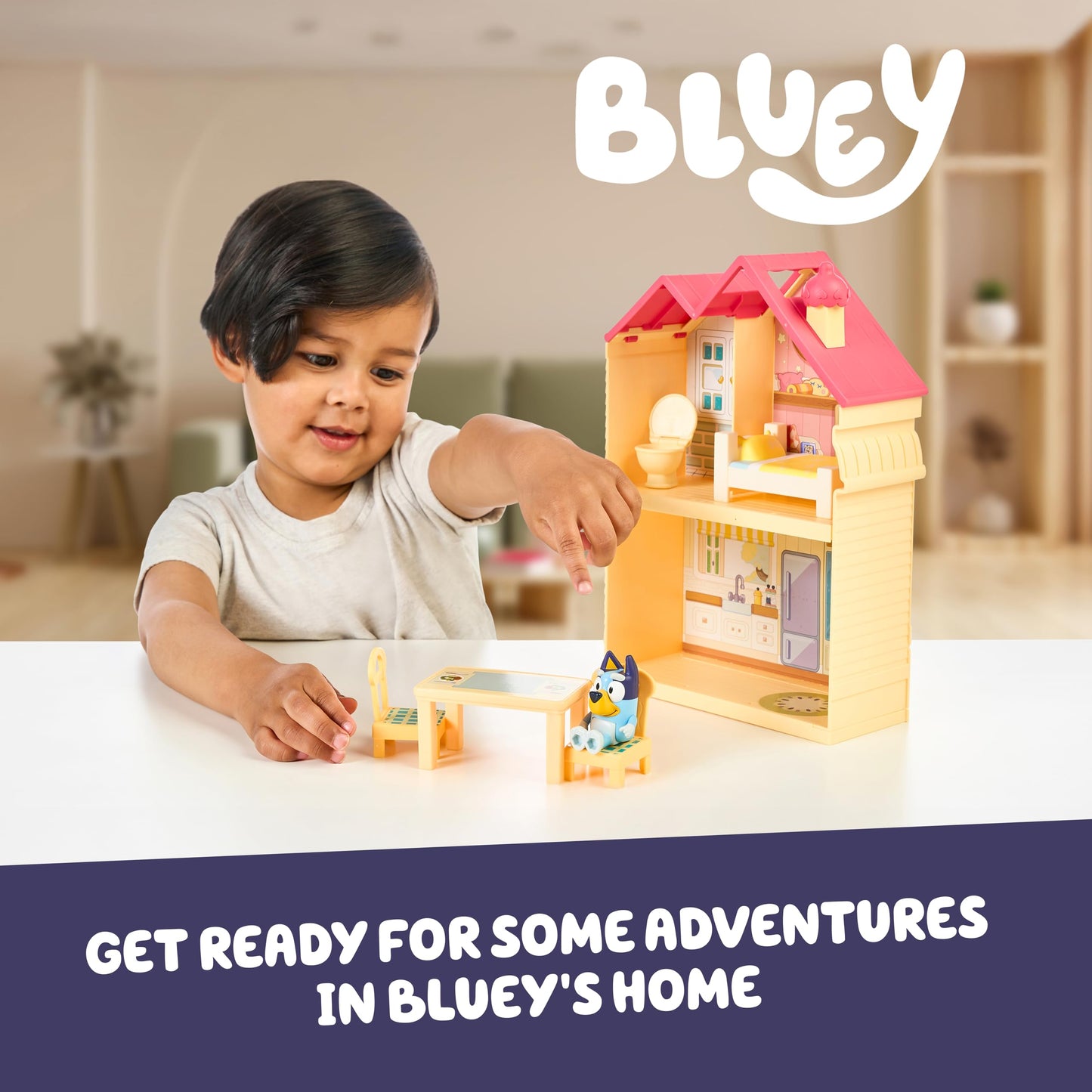 Bluey Mini House Playset – 2.5-Inch Figure, 5 Accessories, 3 Rooms, Carry Handle | Compact Travel Toy