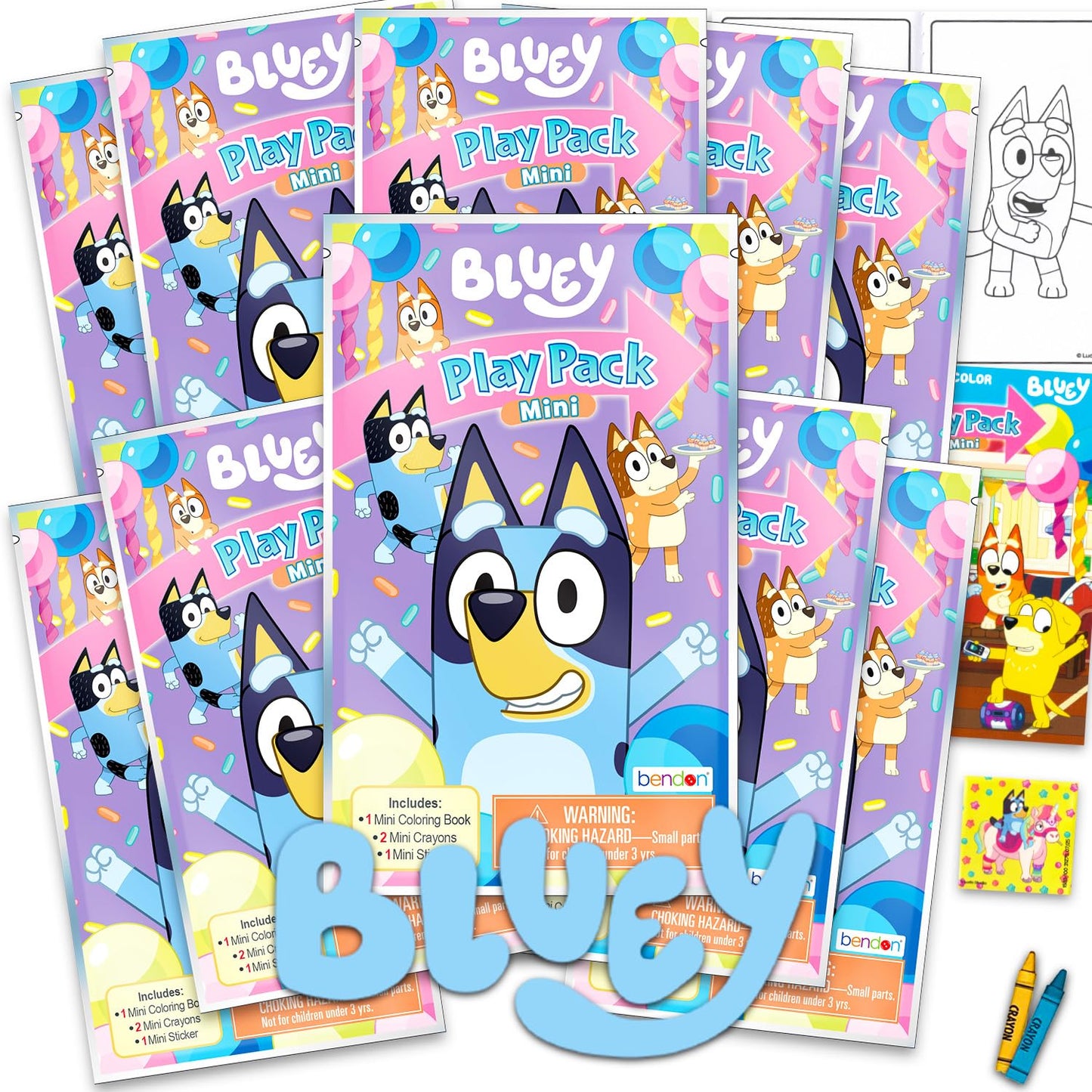 Bluey Play Packs - 10-Pack Party Favors with Coloring Pad, 2 Mini Crayons & Sticker | Officially Licensed