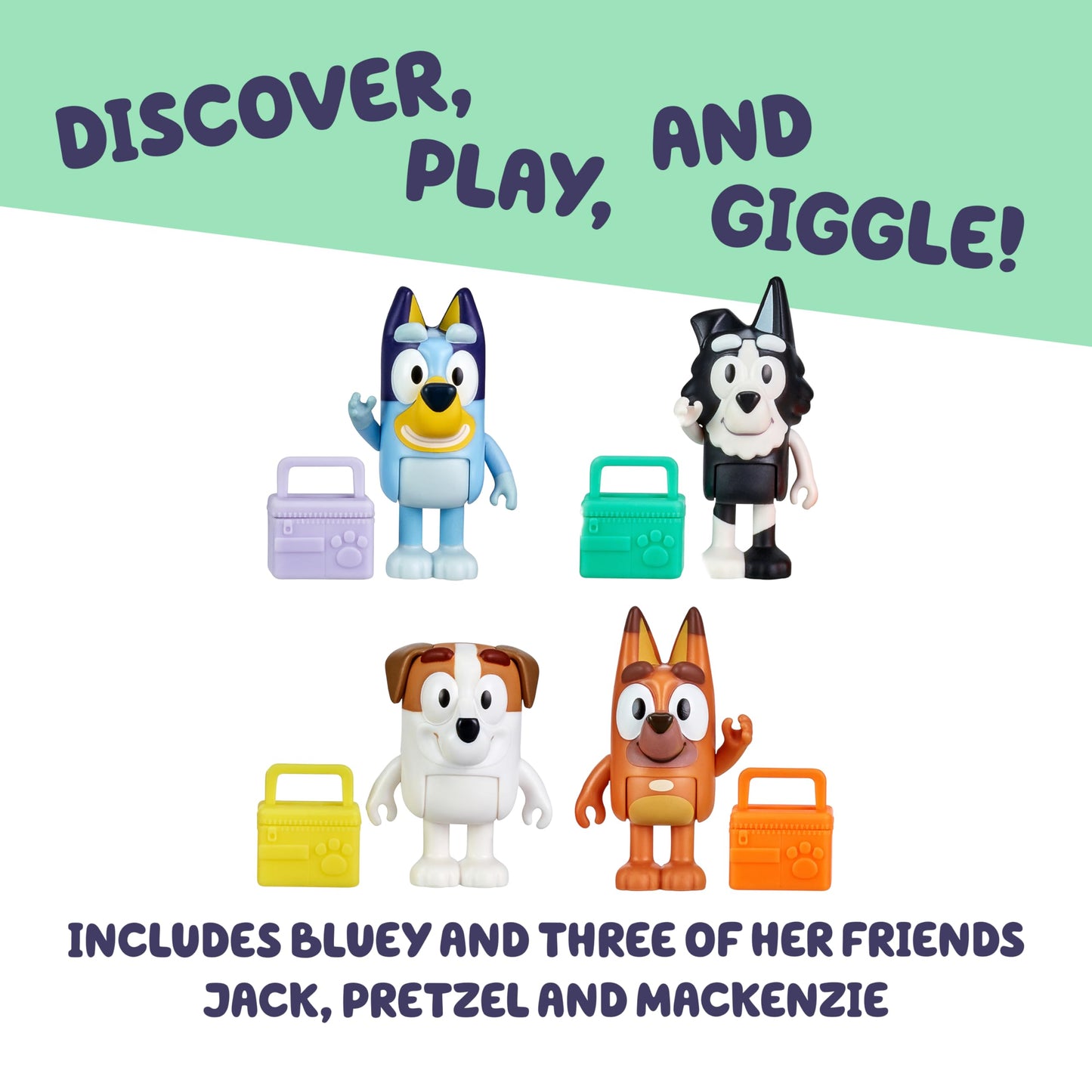 Bluey School Mates Figurines – Pack of 4 with Lunch Boxes | Articulated Toys for Ages 3+