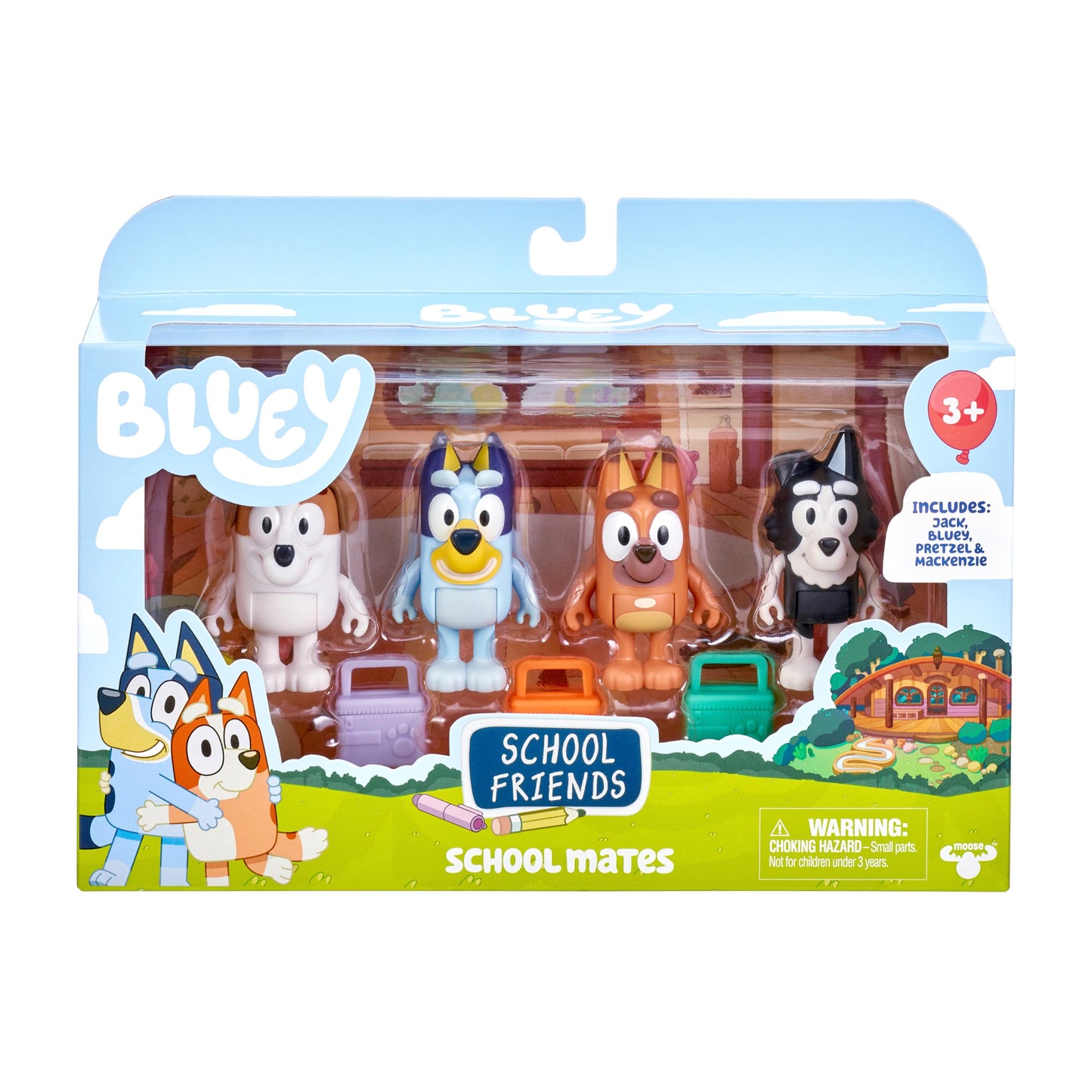 Bluey School Mates Figurines – Pack of 4 with Lunch Boxes | Articulated Toys for Ages 3+