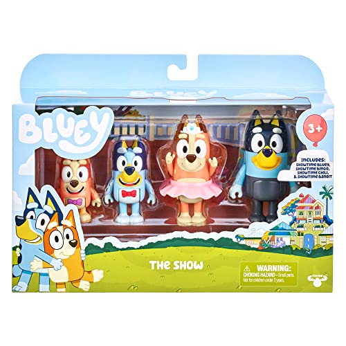 Bluey Showtime Figurine Toys Pack of 4 – Articulated Family Characters for Kids Aged 3+
