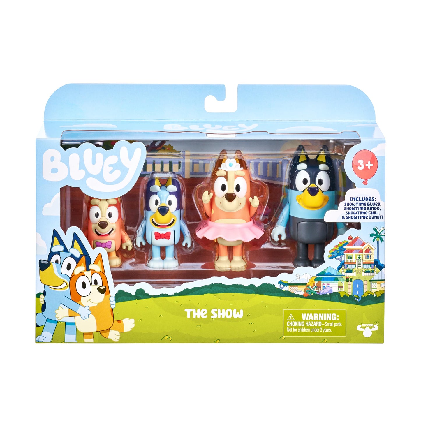 Bluey Showtime Figurine Toys Pack of 4 – Articulated Family Characters for Kids Aged 3+