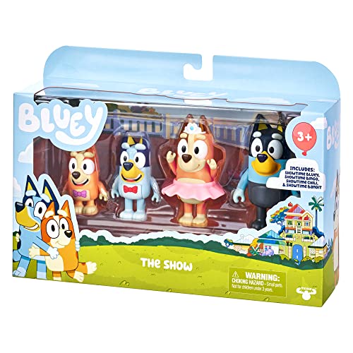Bluey Showtime Figurine Toys Pack of 4 – Articulated Family Characters for Kids Aged 3+