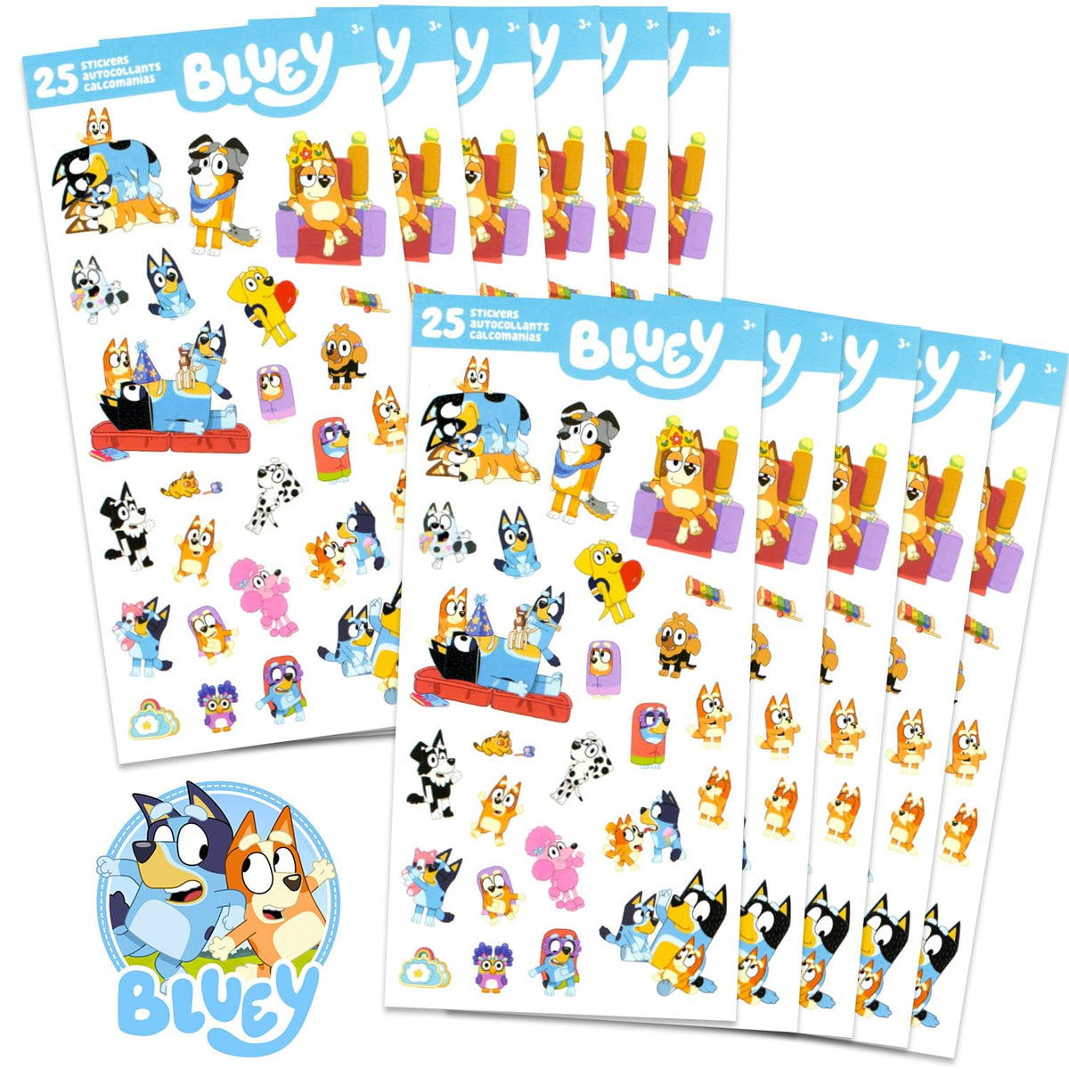 Bluey Party Favors Bundle – 12 Pack Sticker Sheets for Kids Birthday | Official Bluey Party Supplies