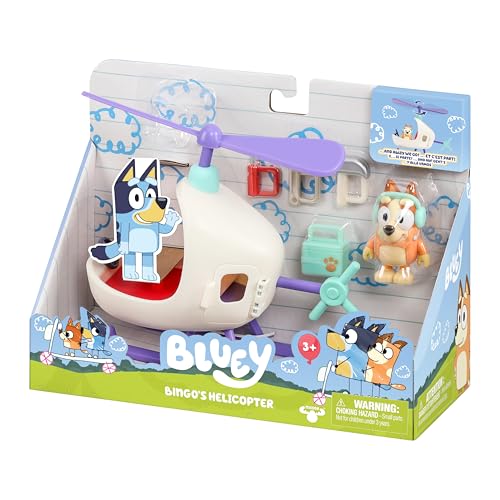 Bluey Bingo's Toy Helicopter Playset – Bingo Figurine & Accessory Toolkit | Vehicle Toys for Kids 3+