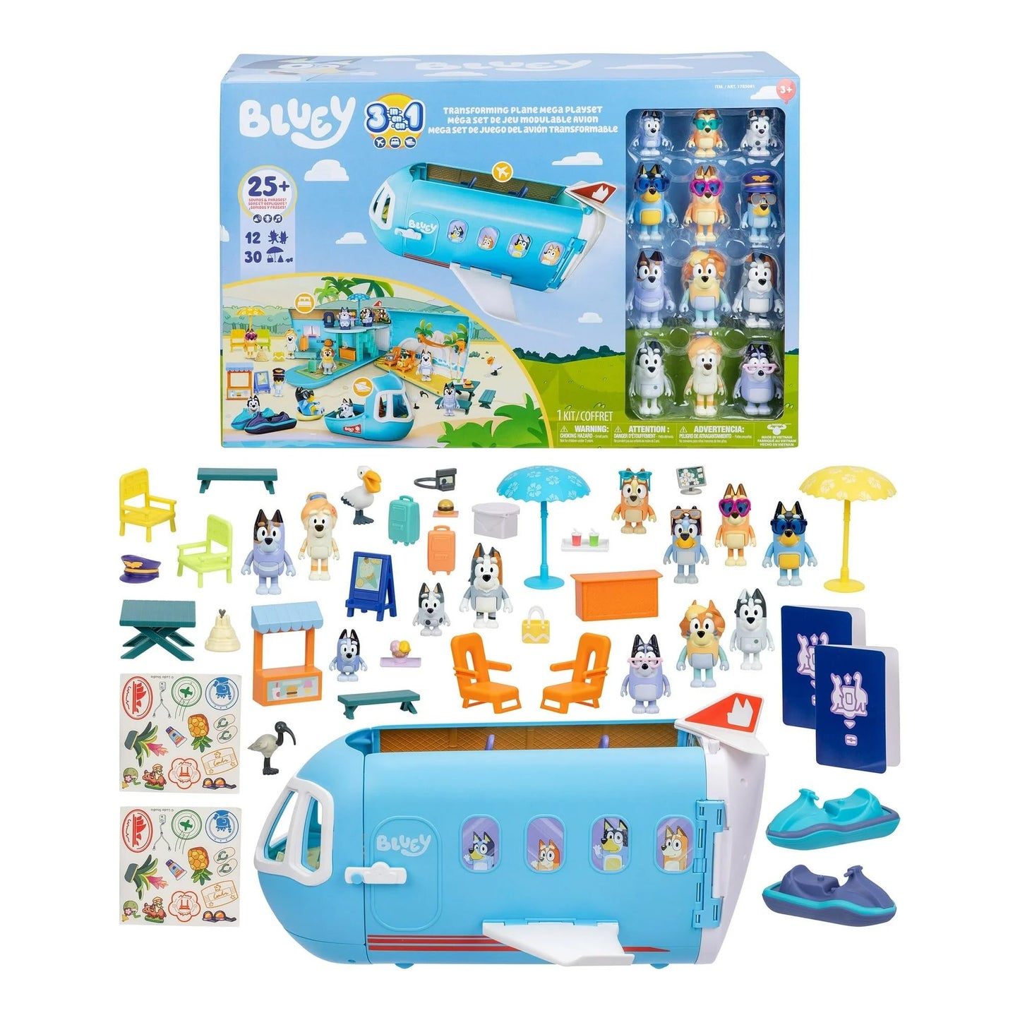 Bluey 3-in-1 Transforming Plane Mega Set | 12 Figures & 30 Play Pieces