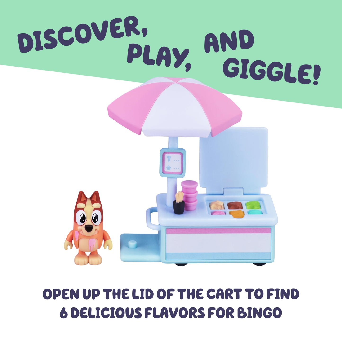 Bluey Vehicle & Figures Ice Cream Cart Playset – Portable Ice Cream Truck with 2.5-Inch Bingo Figure