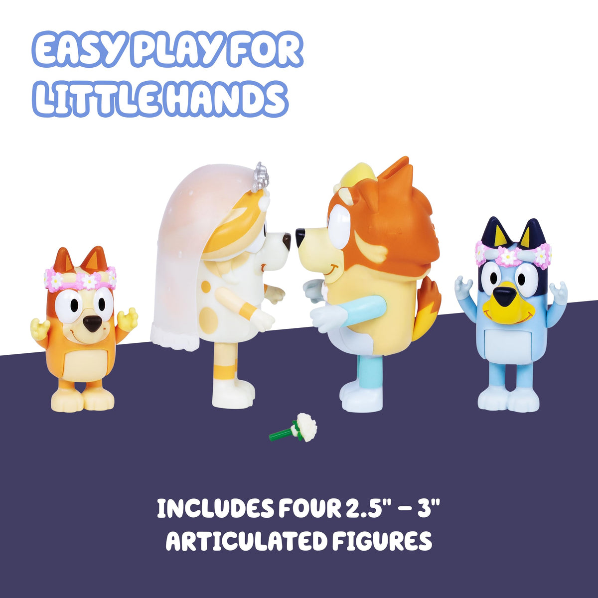 Bluey Wedding Figures Pack — 4 Articulated Characters (Uncle Rad, Frisky, Bingo) | Ages 3+