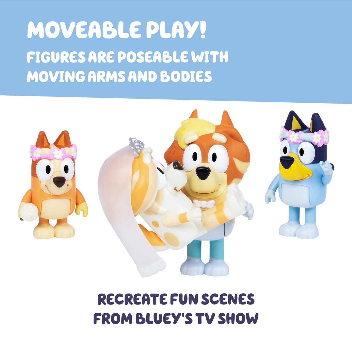 Bluey Wedding Figures Pack — 4 Articulated Characters (Uncle Rad, Frisky, Bingo) | Ages 3+