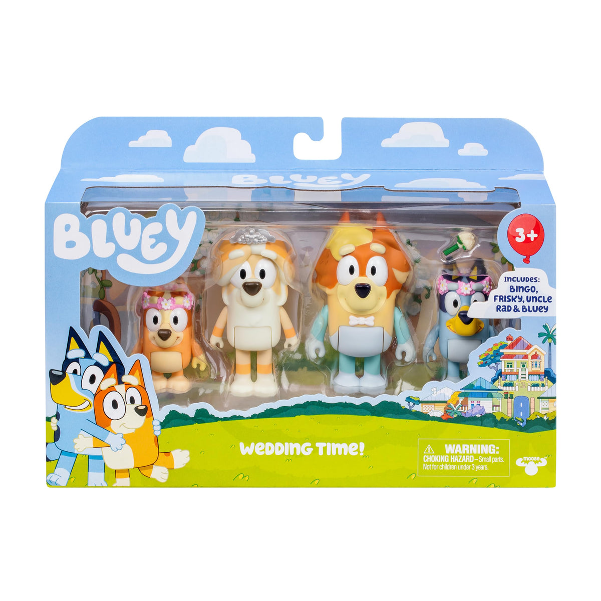 Bluey Wedding Figures Pack — 4 Articulated Characters (Uncle Rad, Frisky, Bingo) | Ages 3+