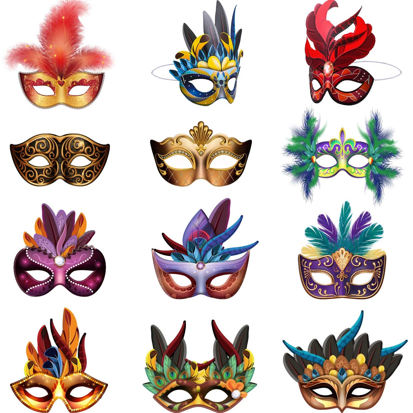 Blulu 24 Pcs Mardi Gras Masks – Faux Feather Cardboard Masquerade for Carnival
