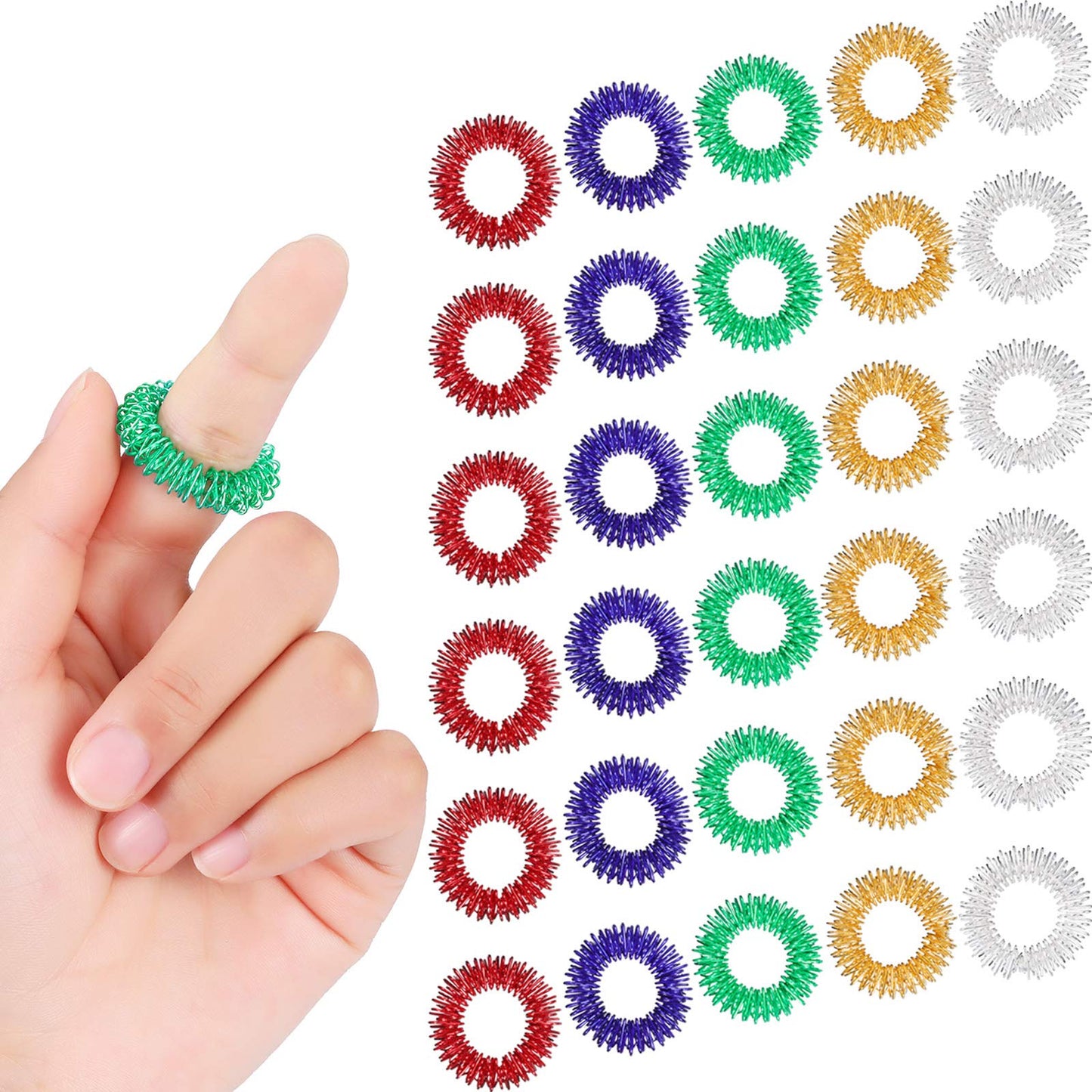 Blulu 50 Pcs Acupressure Fidget Rings — Spiky Finger Massagers for Stress Relief, Focus, and Sensory Play