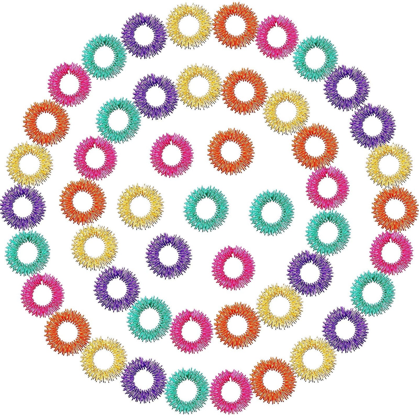 Blulu 50 Pcs Acupressure Fidget Rings – Spiky Sensory Rings for Stress Relief and Focus (Orange, Yellow, Purple, Green, Rose Red)