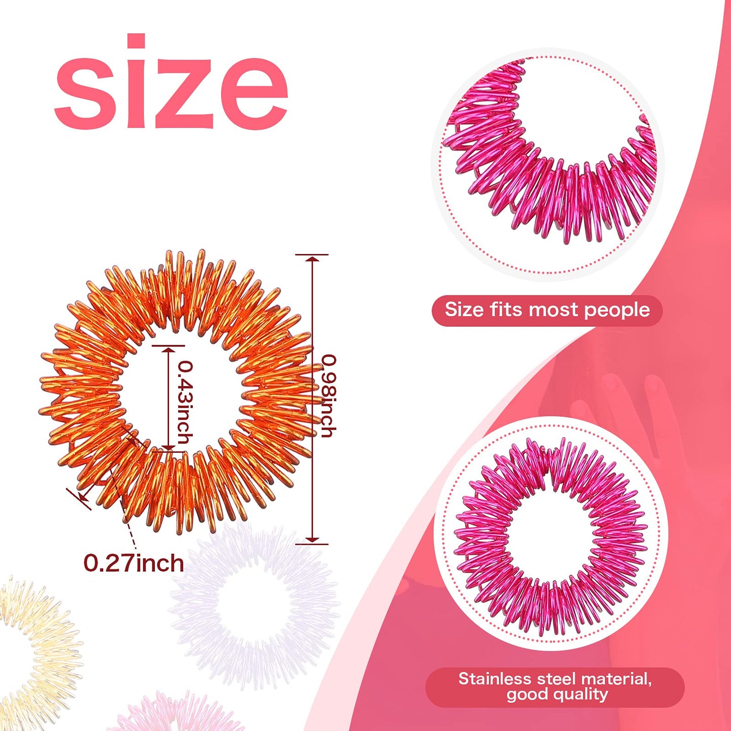 Blulu 50 Pcs Acupressure Fidget Rings – Spiky Sensory Rings for Stress Relief and Focus (Orange, Yellow, Purple, Green, Rose Red)