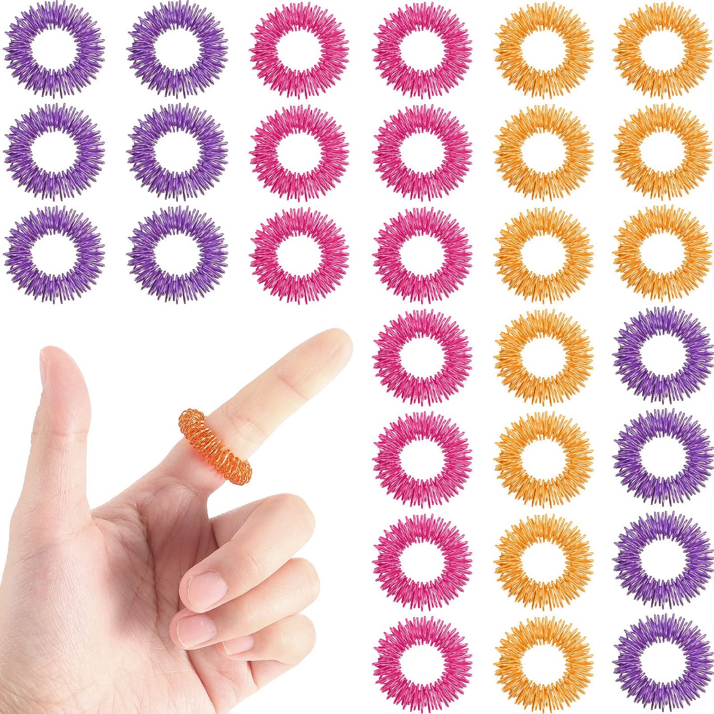 Blulu 30-Piece Acupressure Rings – Spiky Sensory Fidget Massagers (Pink, Orange, Purple) for Teens & Adults