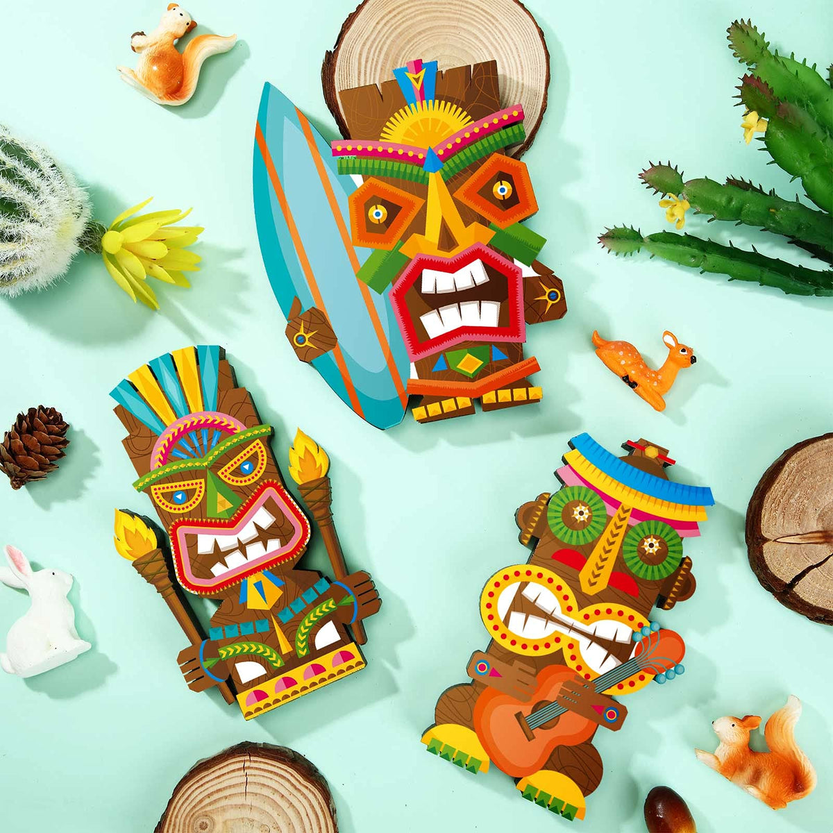 Blulu 3 Pcs Tiki Party Decor – Hawaiian Luau Wooden Signs & Table Centerpieces (Classic, 5.11 inch)