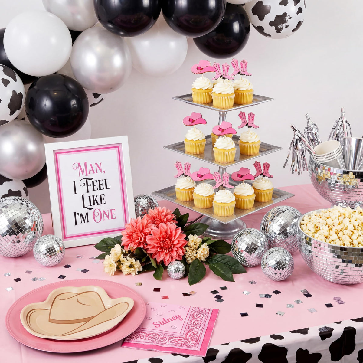 Blulu 60Pcs Cowboy Hat & Boot Cupcake Toppers - Pink Western Party Decor