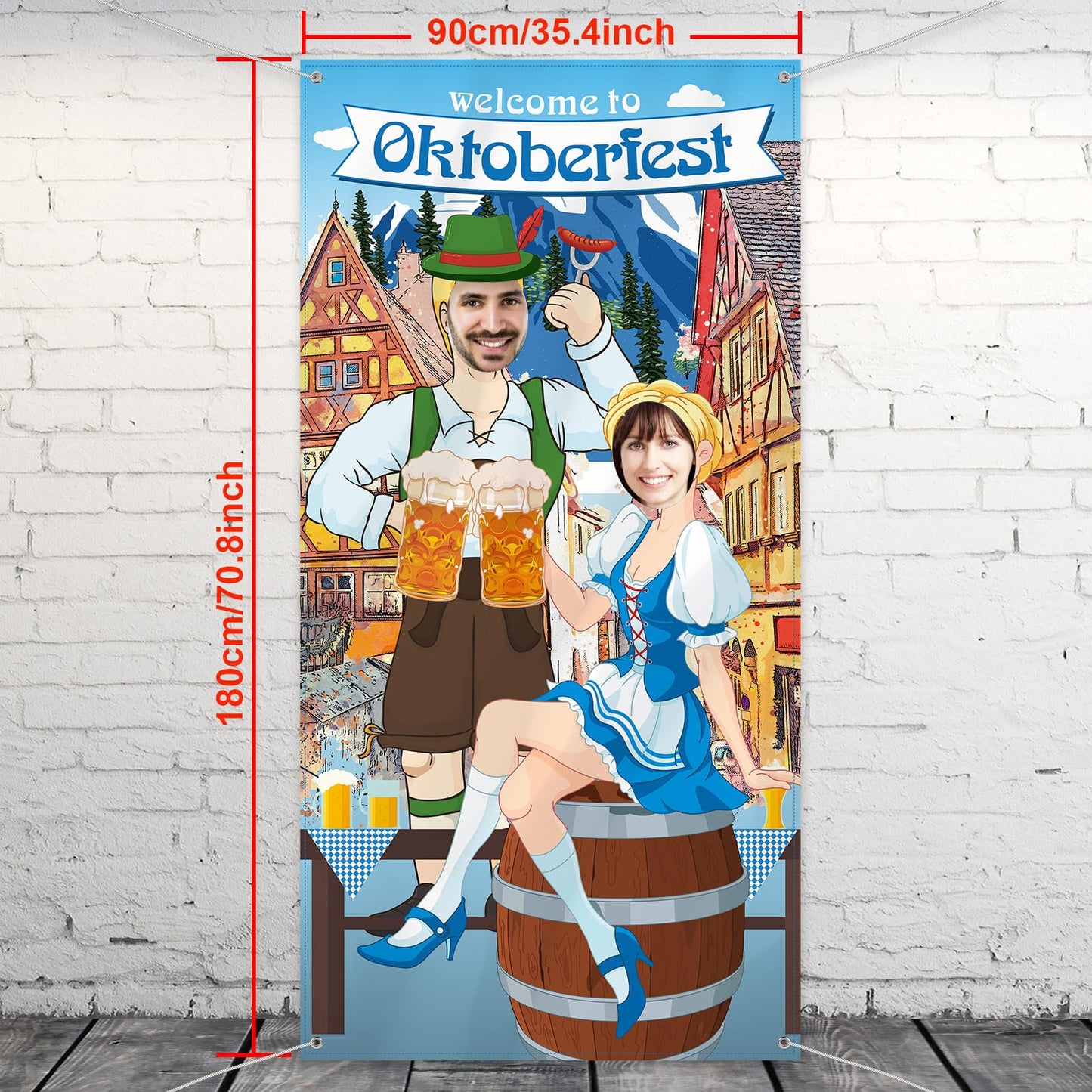 Blulu Oktoberfest Photo Prop Backdrop – Giant Fabric Photo Booth 6x3 ft for Bavarian Party
