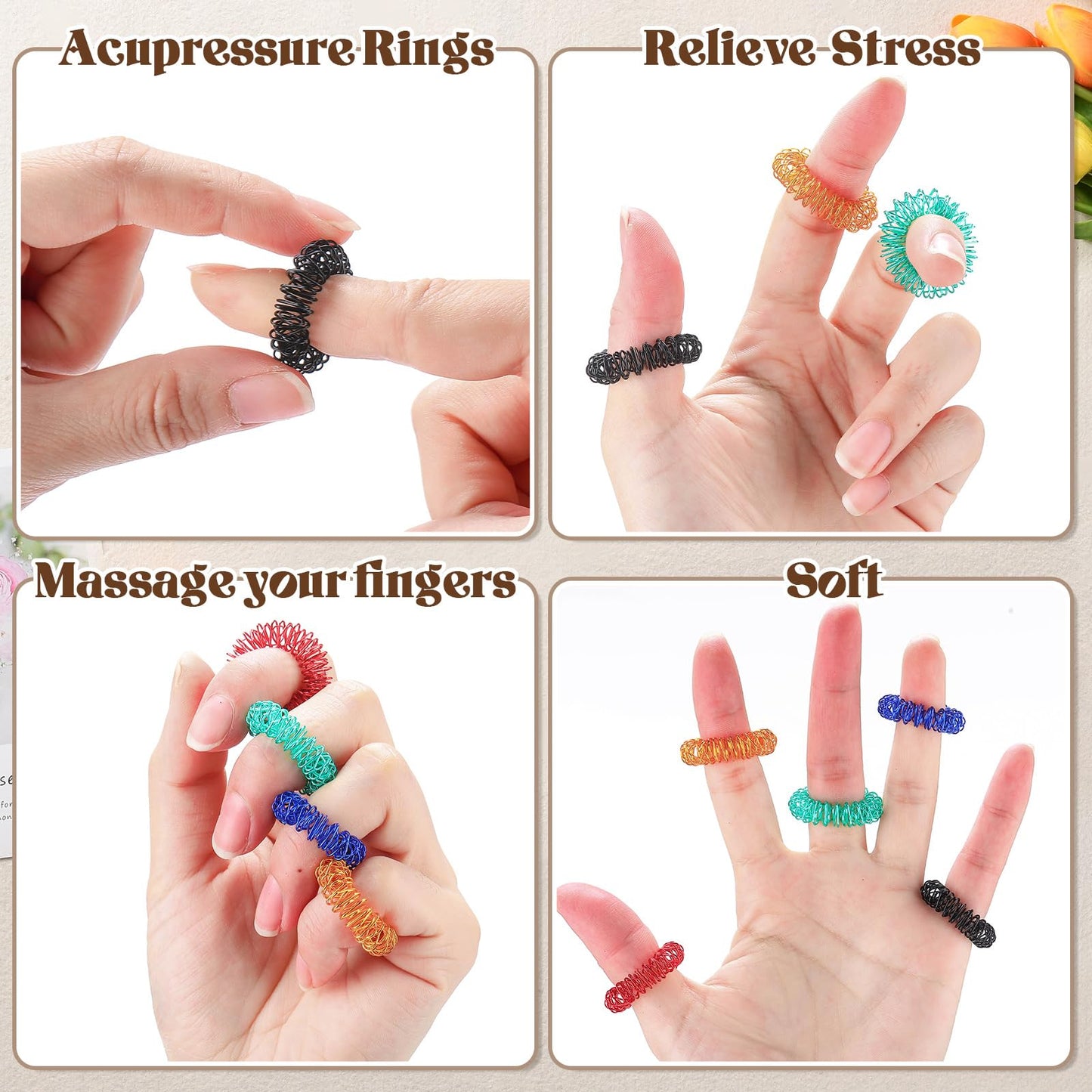 Blulu 30-Piece Acupressure Spiky Finger Rings – Stress Relief Fidget Massager