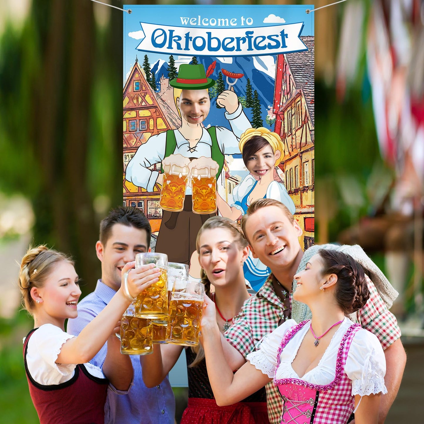 Blulu Oktoberfest Photo Prop Backdrop – Giant Fabric Photo Booth 6x3 ft for Bavarian Party