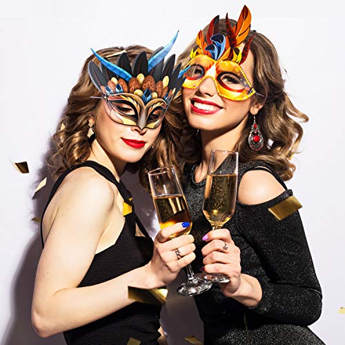 Blulu 24 Pcs Mardi Gras Masks – Faux Feather Cardboard Masquerade for Carnival