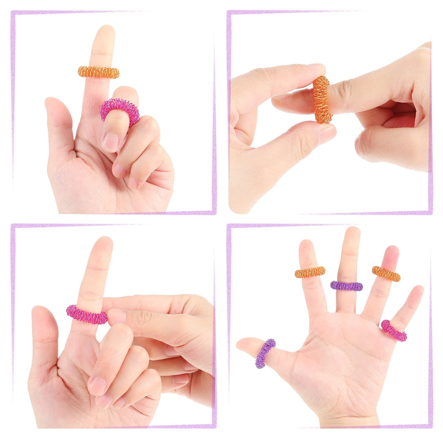 Blulu 30-Piece Acupressure Rings – Spiky Sensory Fidget Massagers (Pink, Orange, Purple) for Teens & Adults