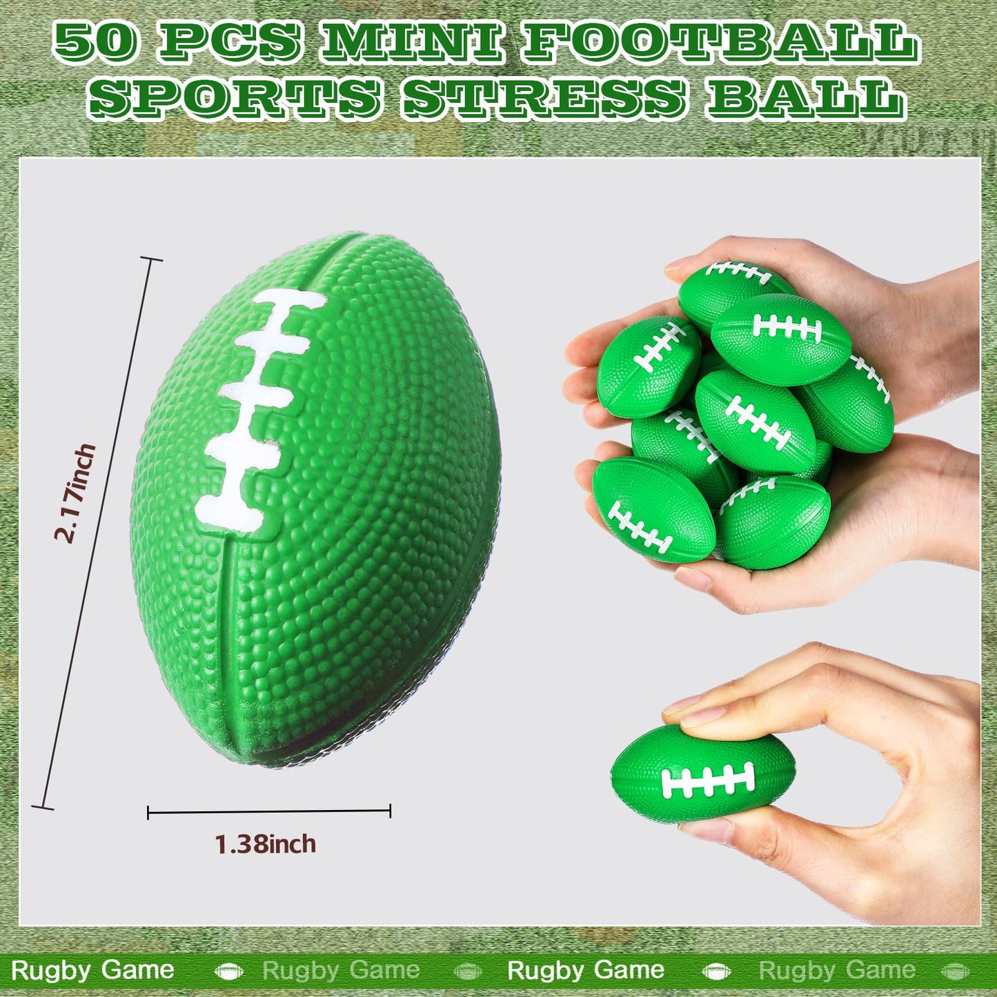 Blulu 50 Pack Mini Foam Footballs - 2.17-inch Green Foam Balls for Party Favors & Back-to-School