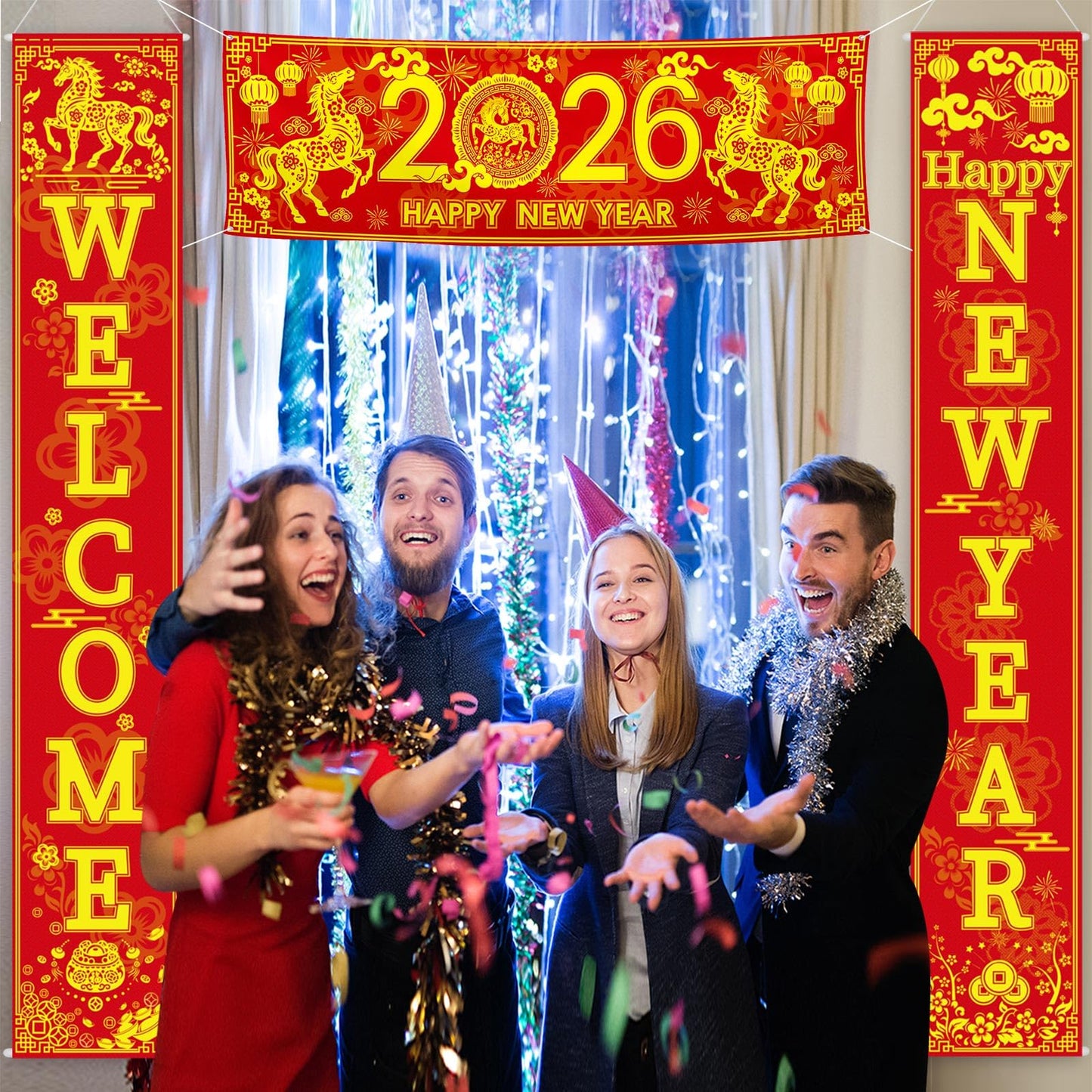 Blulu 4 Pcs Chinese New Year Decorations 2026 Year of the Horse – Welcome Porch Sign Set