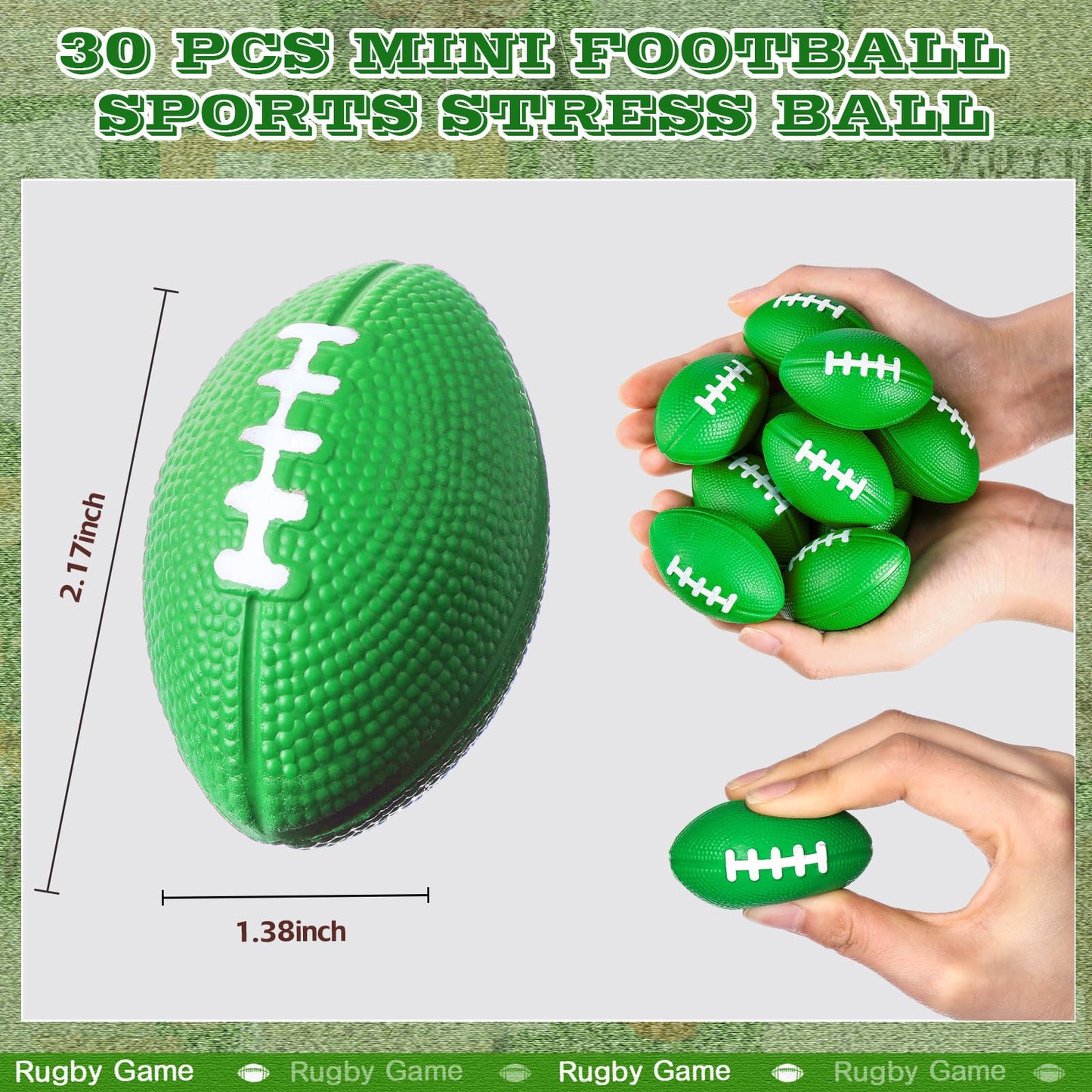 Blulu 30 Pack Mini Foam Footballs – Green, 2.17-Inch Foam Balls for Party Favors and Play