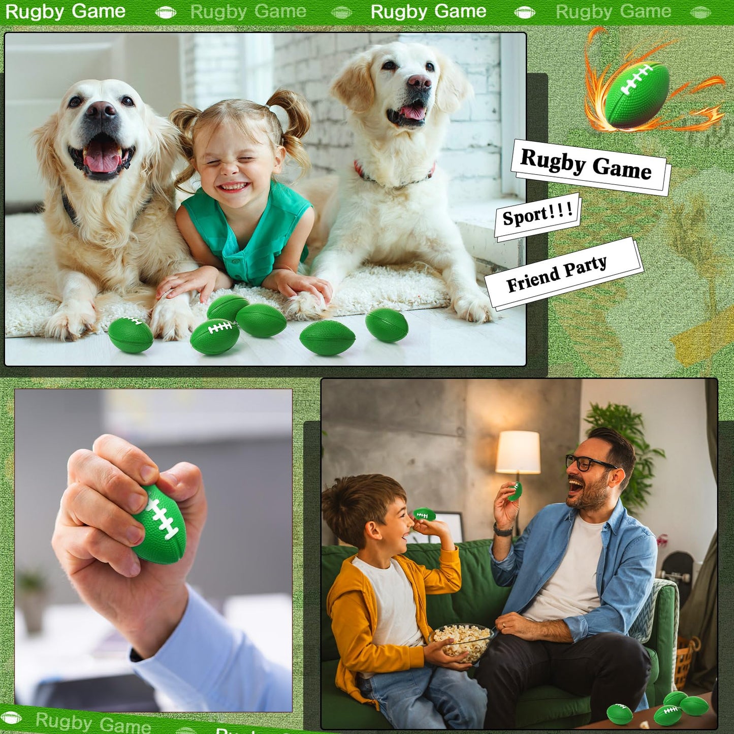 Blulu 30 Pack Mini Foam Footballs – Green, 2.17-Inch Foam Balls for Party Favors and Play