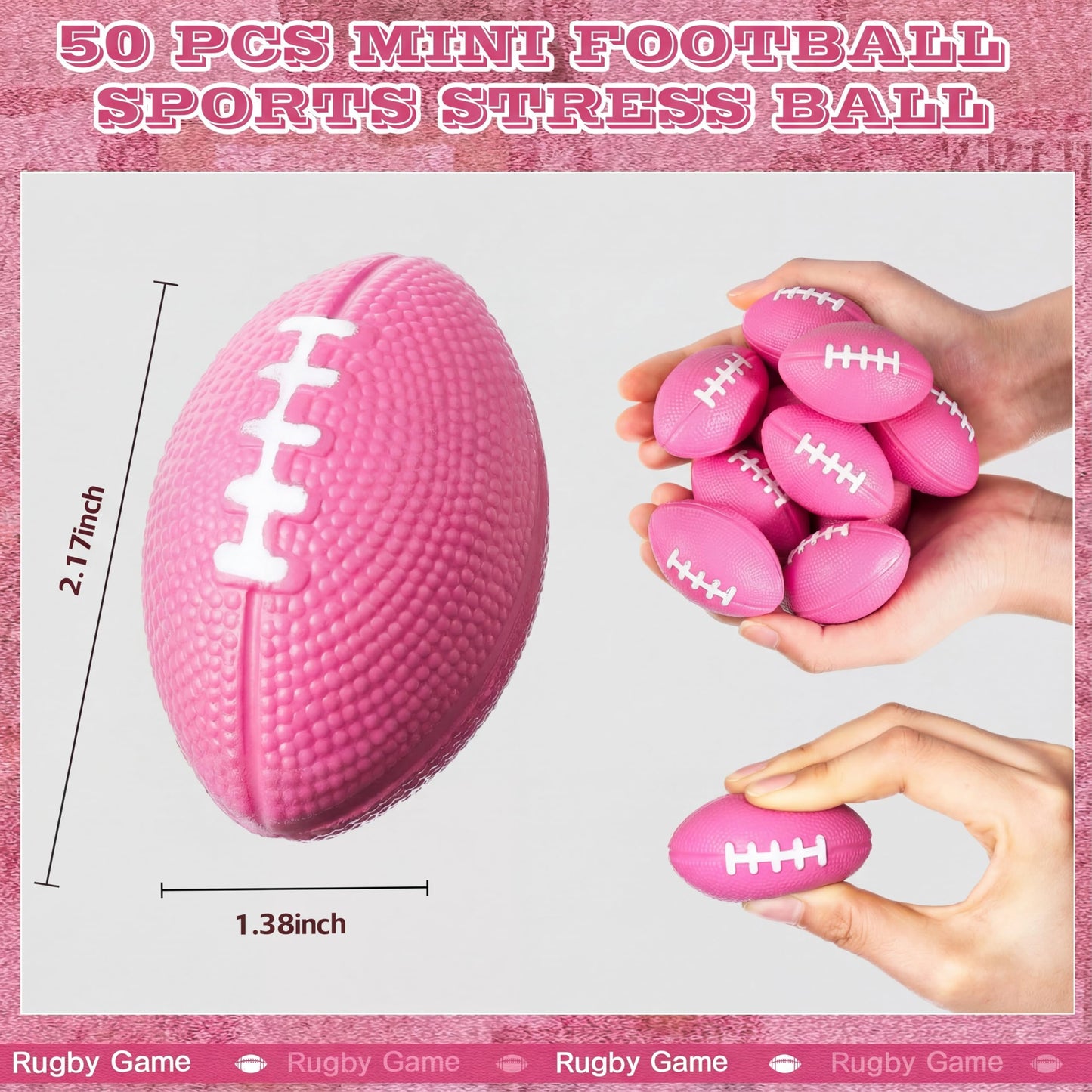 Blulu 50 Pack Mini Foam Footballs – Pink 2.17in Foam Balls for Party Favors