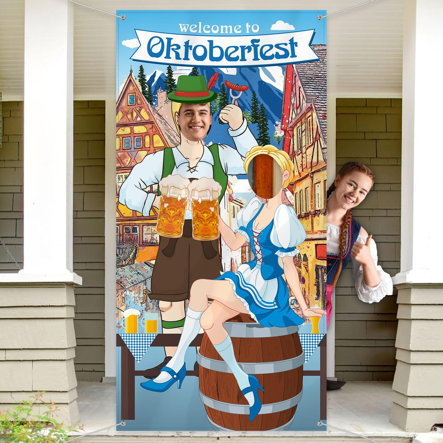 Blulu Oktoberfest Photo Prop Backdrop – Giant Fabric Photo Booth 6x3 ft for Bavarian Party