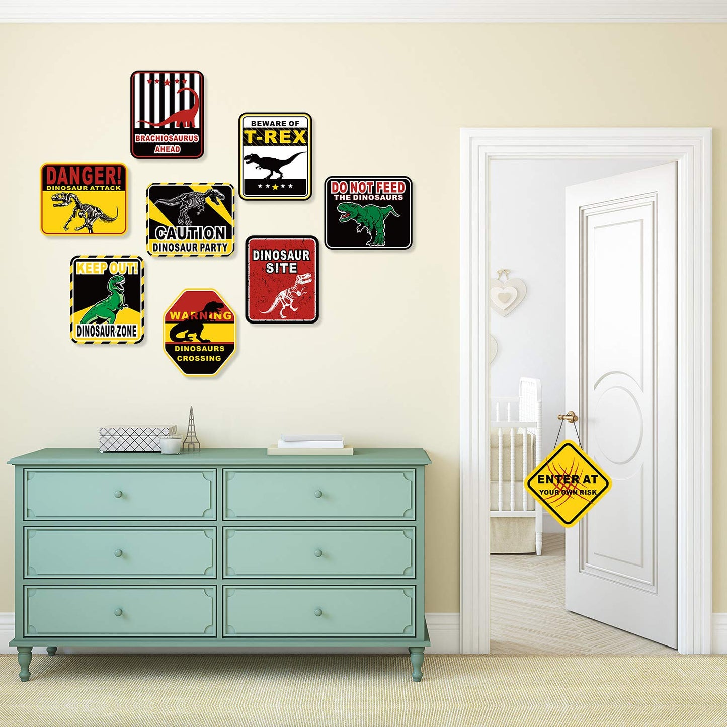 Blulu 9 Pcs Dinosaur Birthday Decoration – Jurassic Theme Wall Signs & Party Decor
