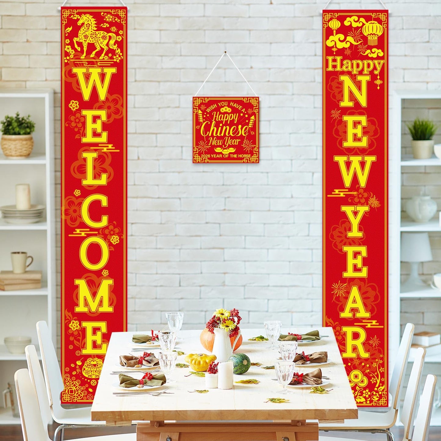 Blulu 4 Pcs Chinese New Year Decorations 2026 Year of the Horse – Welcome Porch Sign Set